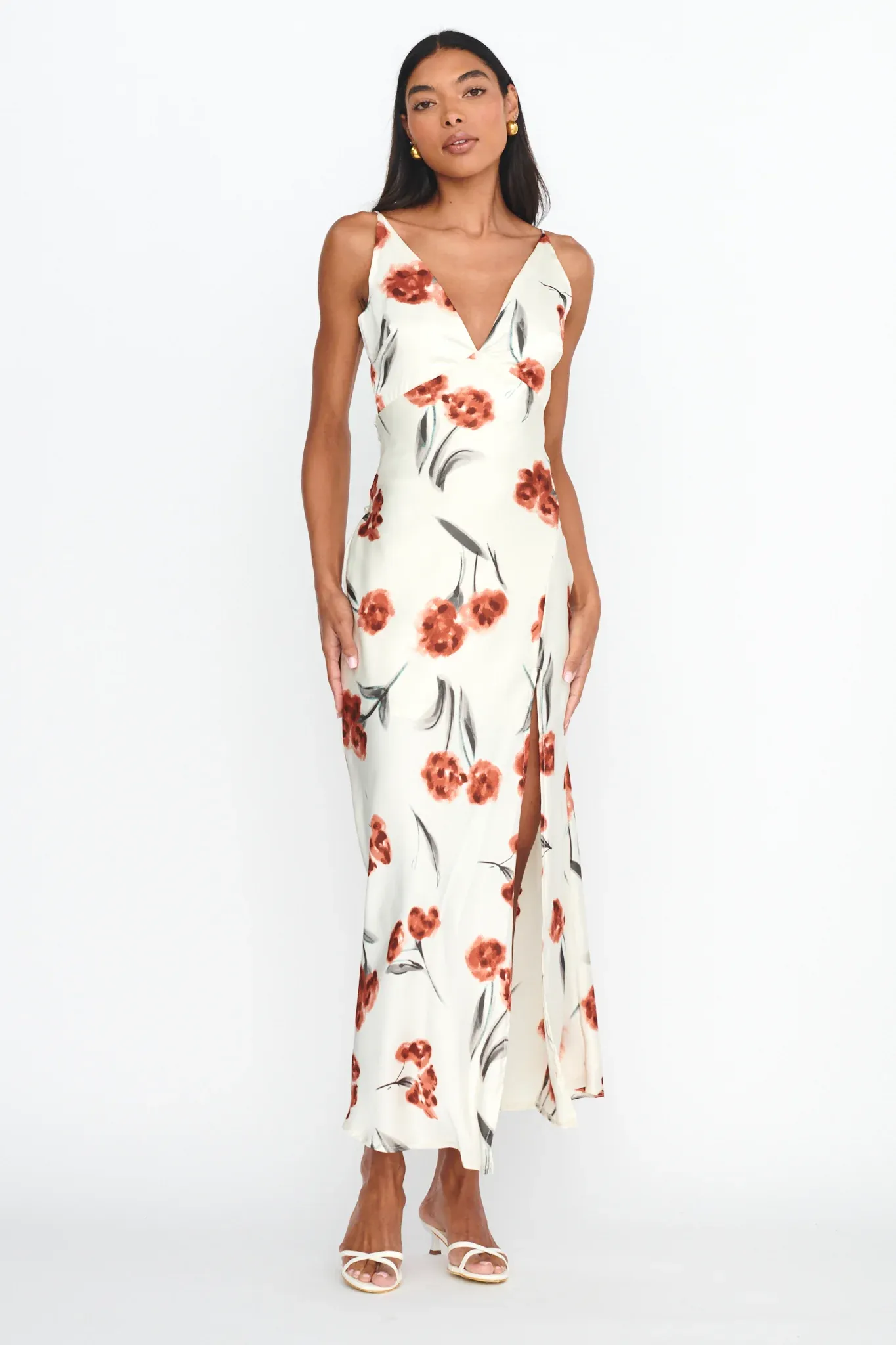 Corinna Tied Waist Split Dress Floral Poppy