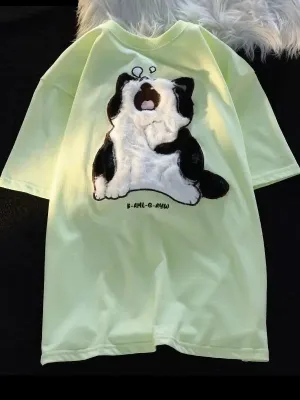 Cotton Baby Cat Couple Loose T-shirt