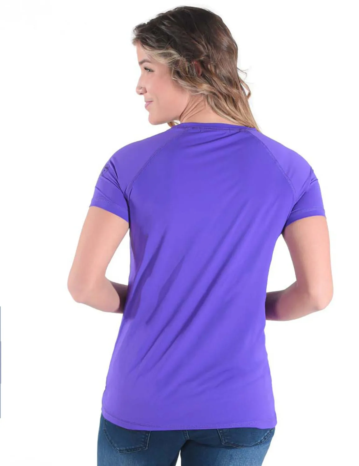 Cowgirl Tuff Womens Cooling UPF Baseball Purple Nylon S/S T-Shirt