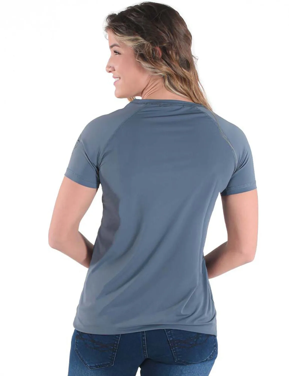 Cowgirl Tuff Womens Cooling UPF Baseball Steel Gray Nylon S/S T-Shirt
