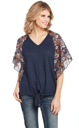 Cowgirl Up Womens Blue Multi Polyester Waffle Knit Tunic S/S M