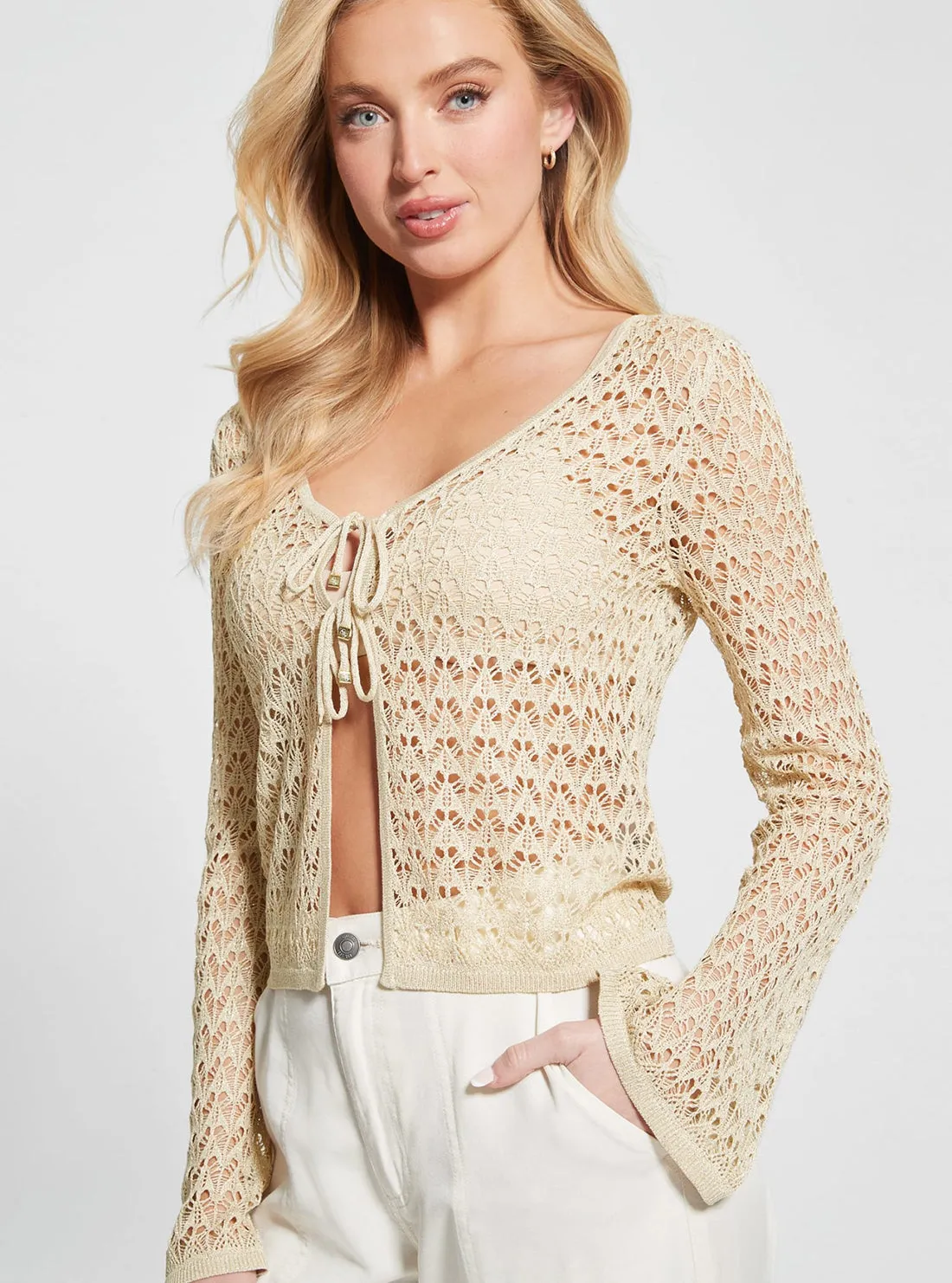 Eco Beige Clarissa Long Sleeve Cardigan Top
