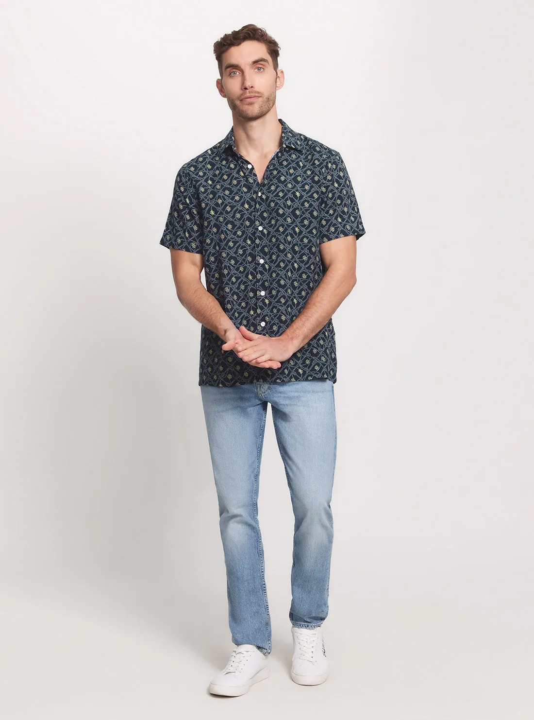 Eco Blue Rope Print Short Sleeve Shirt