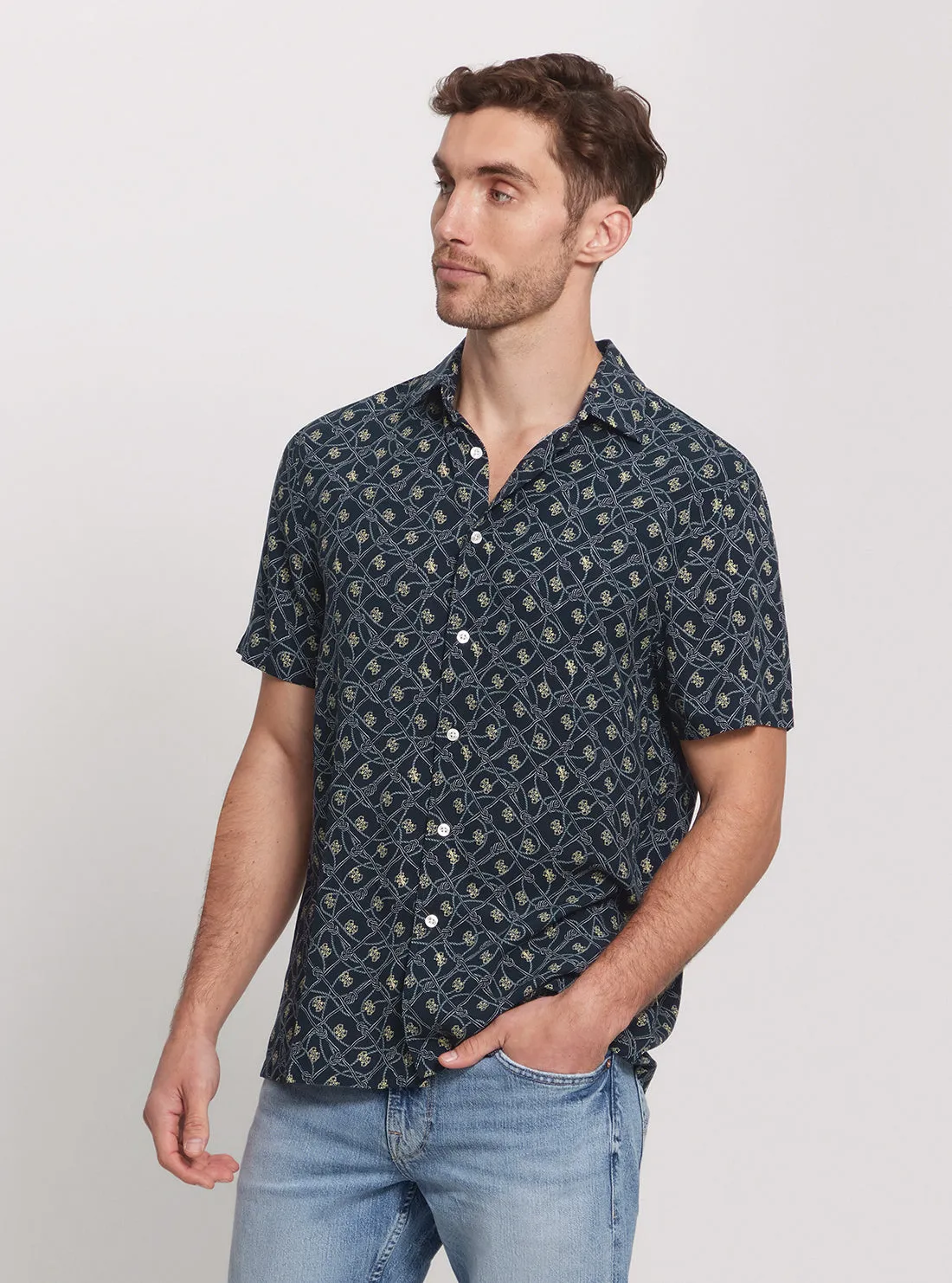 Eco Blue Rope Print Short Sleeve Shirt