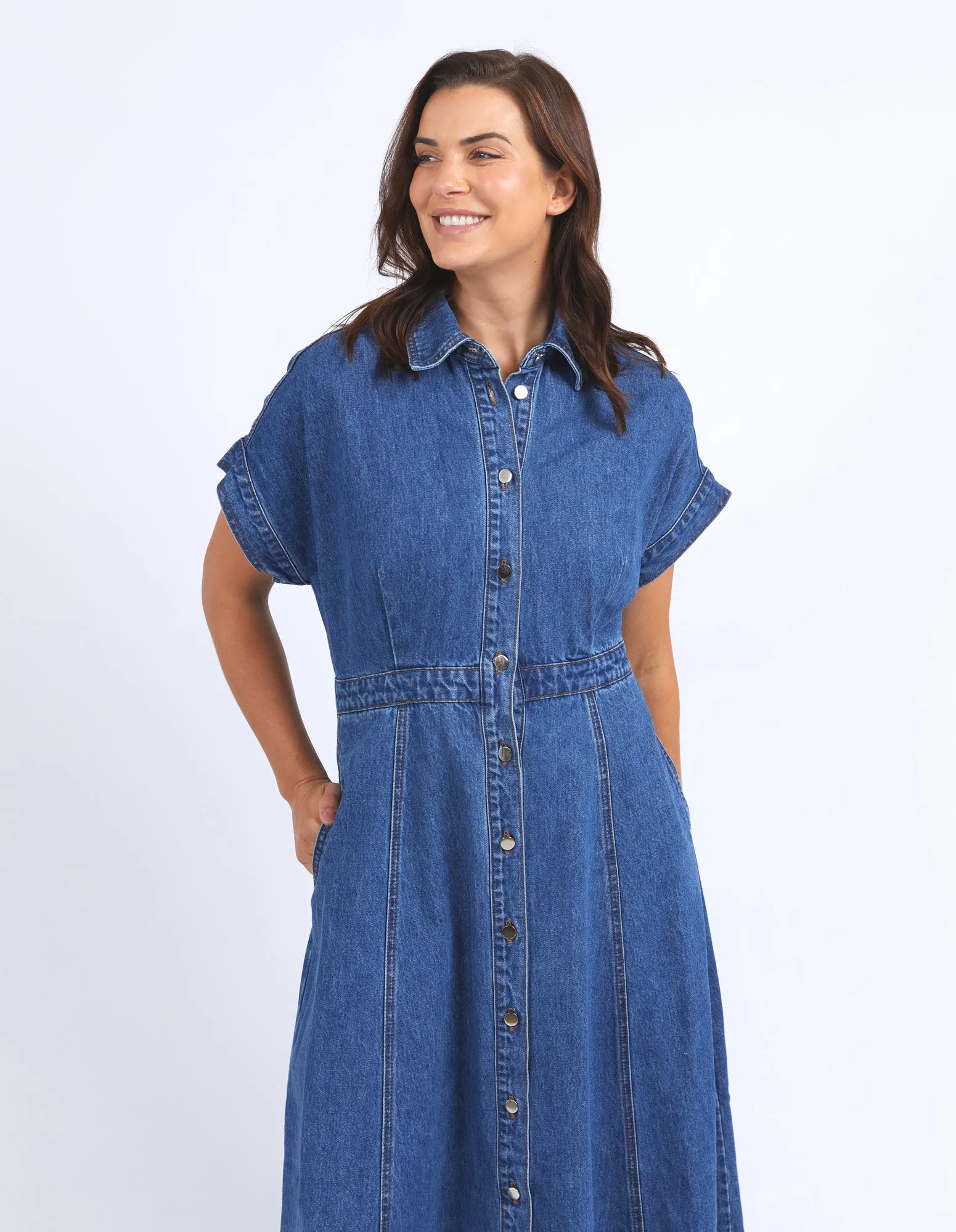 Elm Aimee Denim Dress Mid Blue Wash