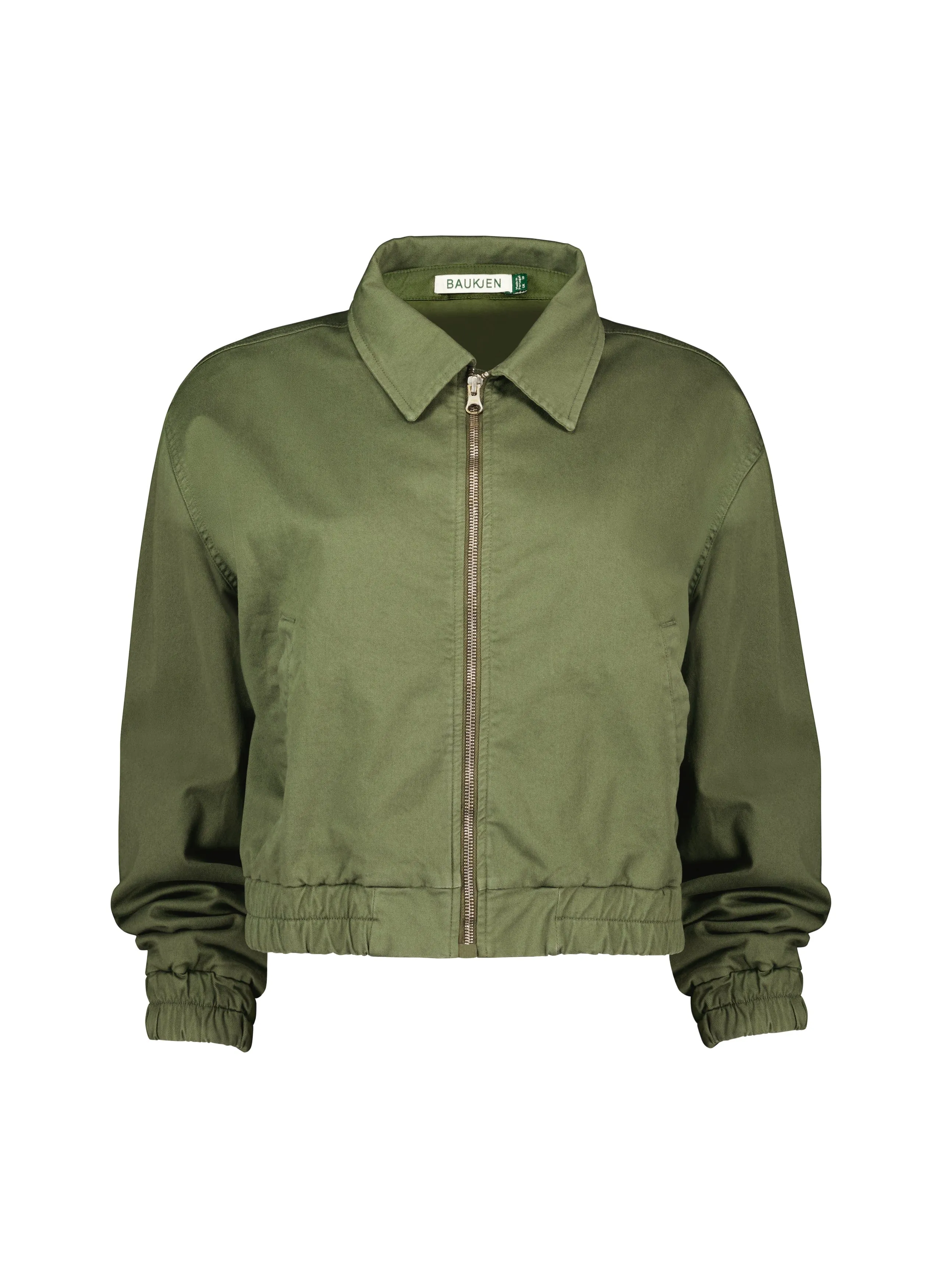 Elowen Organic Cotton Cropped Bomber Jacket | Light Khaki
