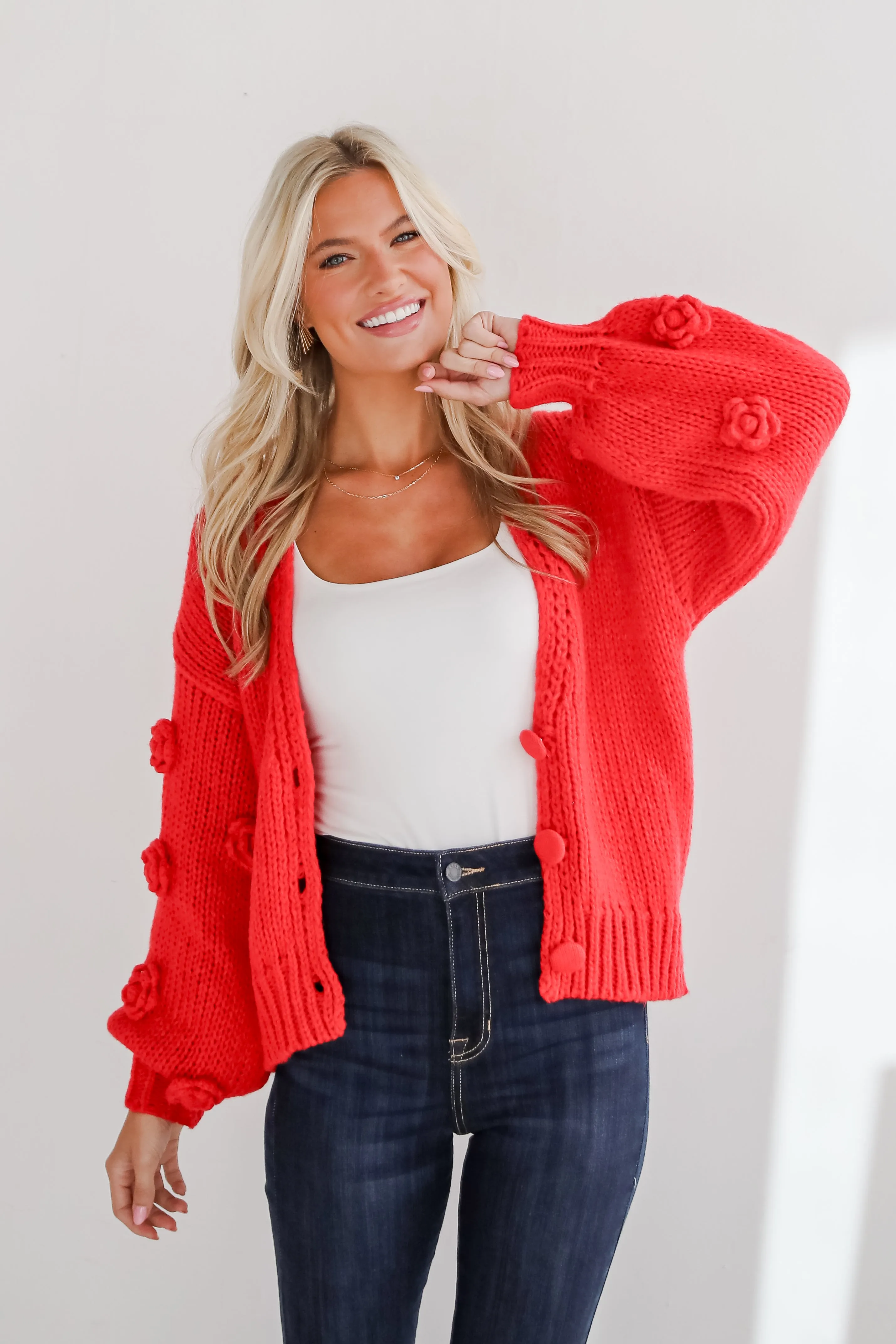 FINAL SALE - Most Adorable Vibes Red Sweater Cardigan