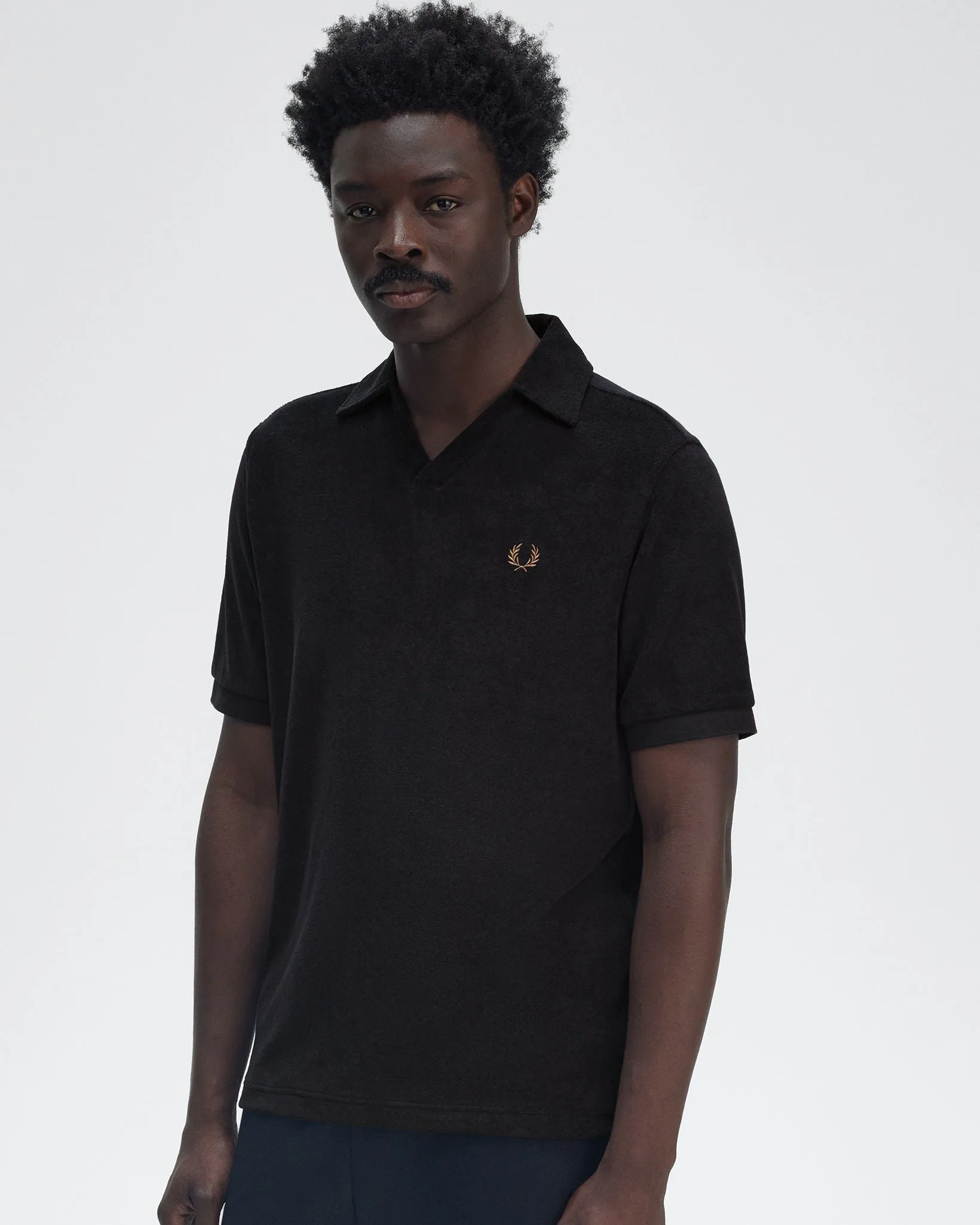 Fred Perry Open Collar Towelling Polo Shirt - Navy