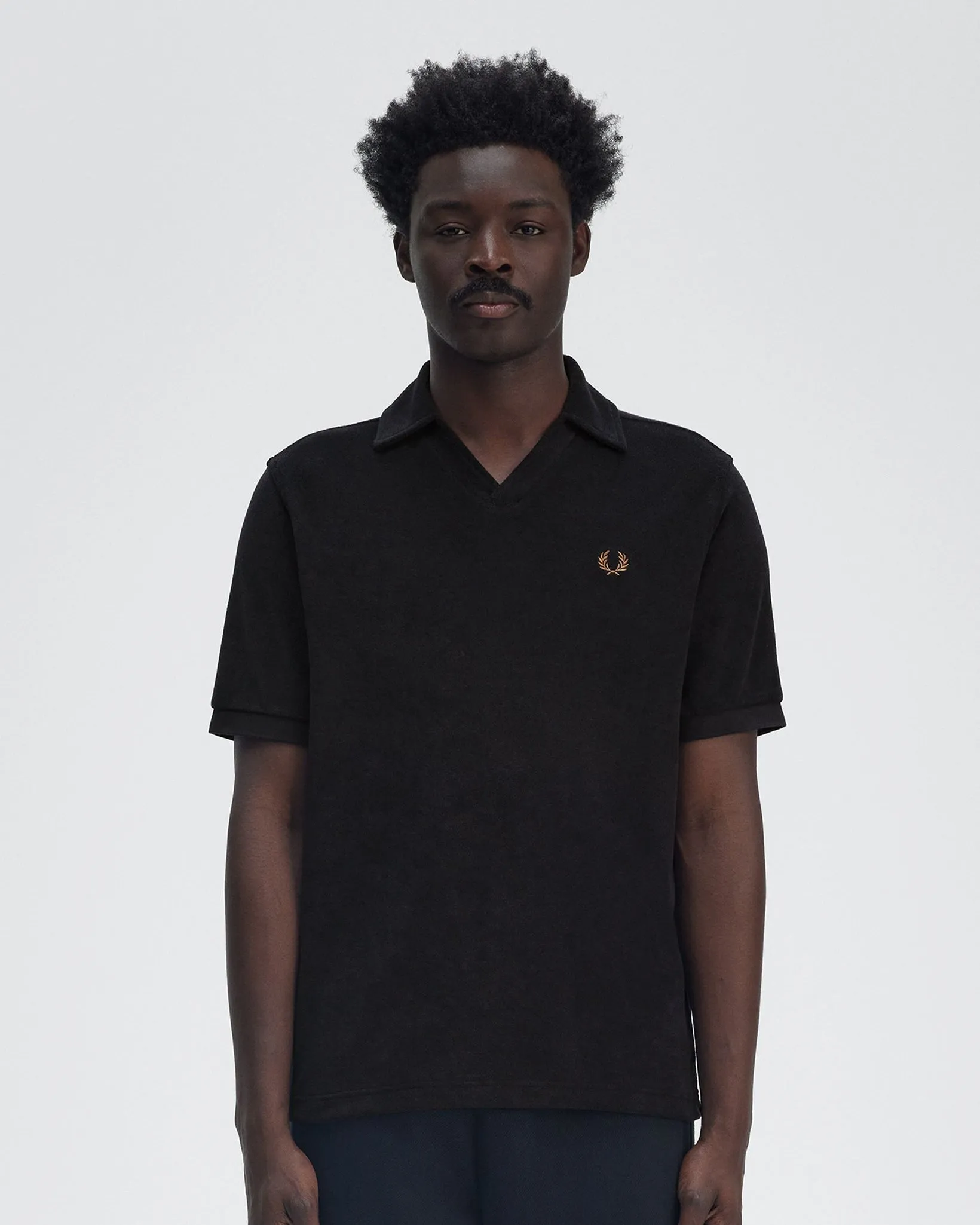 Fred Perry Open Collar Towelling Polo Shirt - Navy