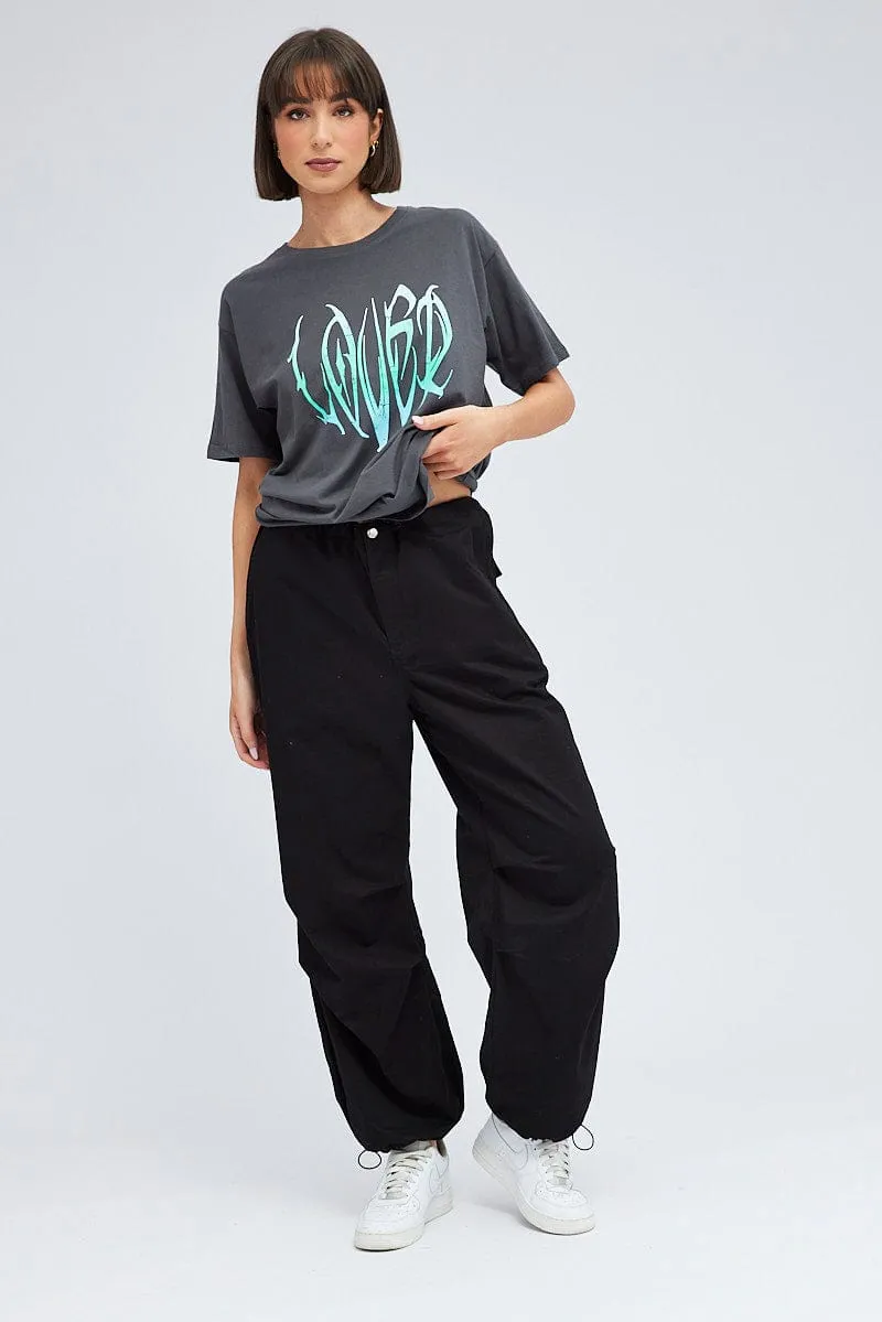 Grey Graphic Tee Short Sleeve Round Neck