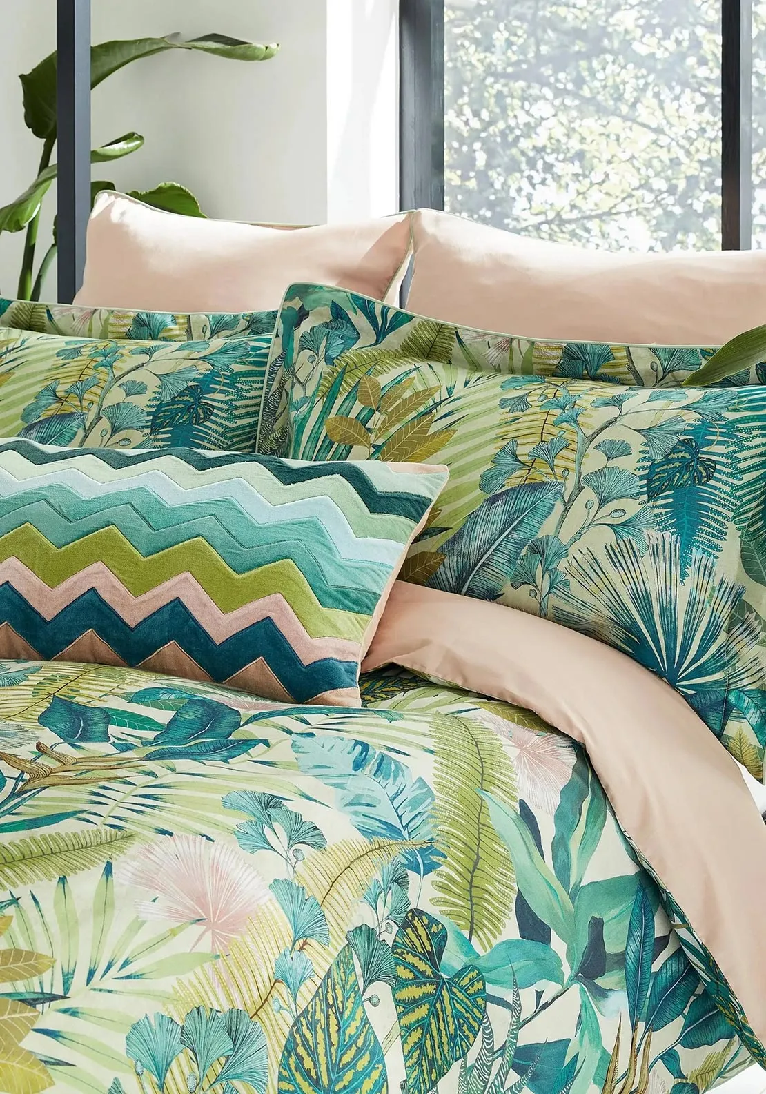 Harlequin Floreana Floral Duvet Cover, Fig Leaf & Coral