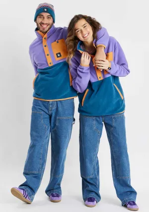 Harper & Lewis Aries Unisex Popper Neck Fleece, Purple and Teal