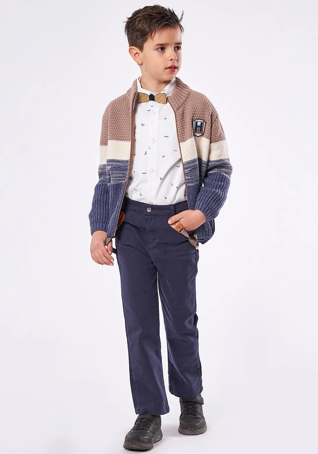 Hashtag Boys Cardigan, Shirt & Chinos Outfit, Navy Multi