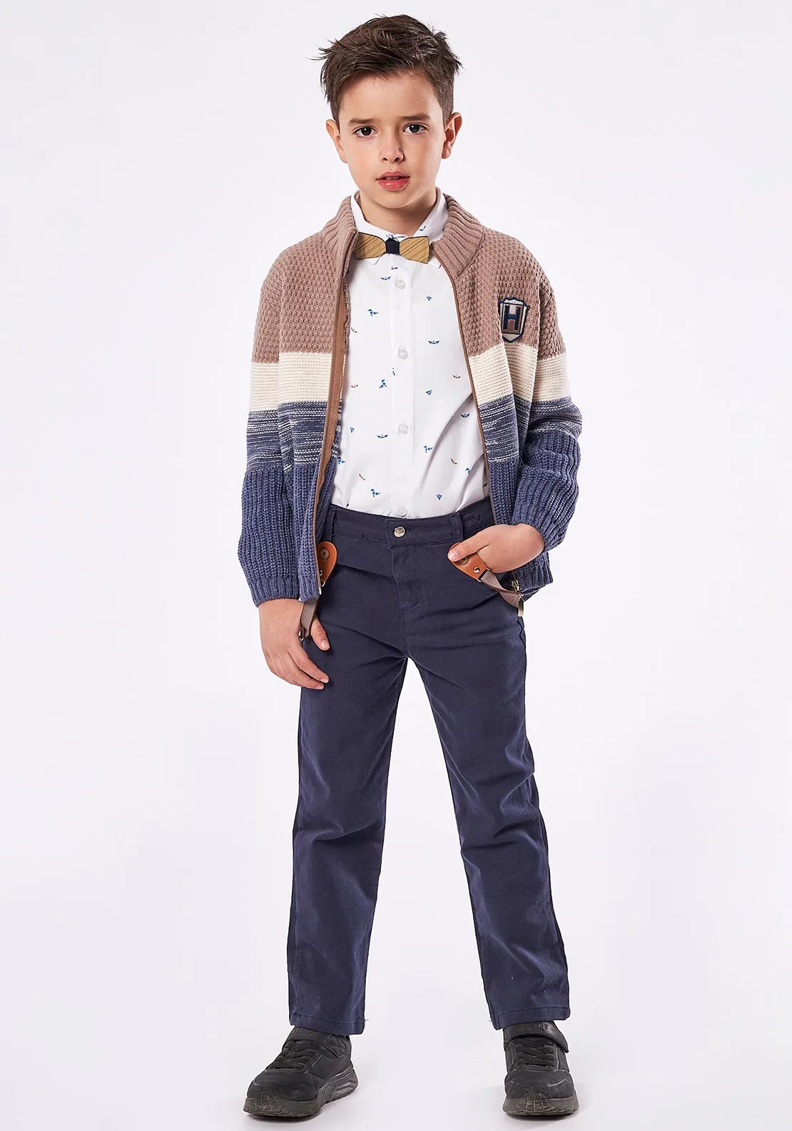 Hashtag Boys Cardigan, Shirt & Chinos Outfit, Navy Multi