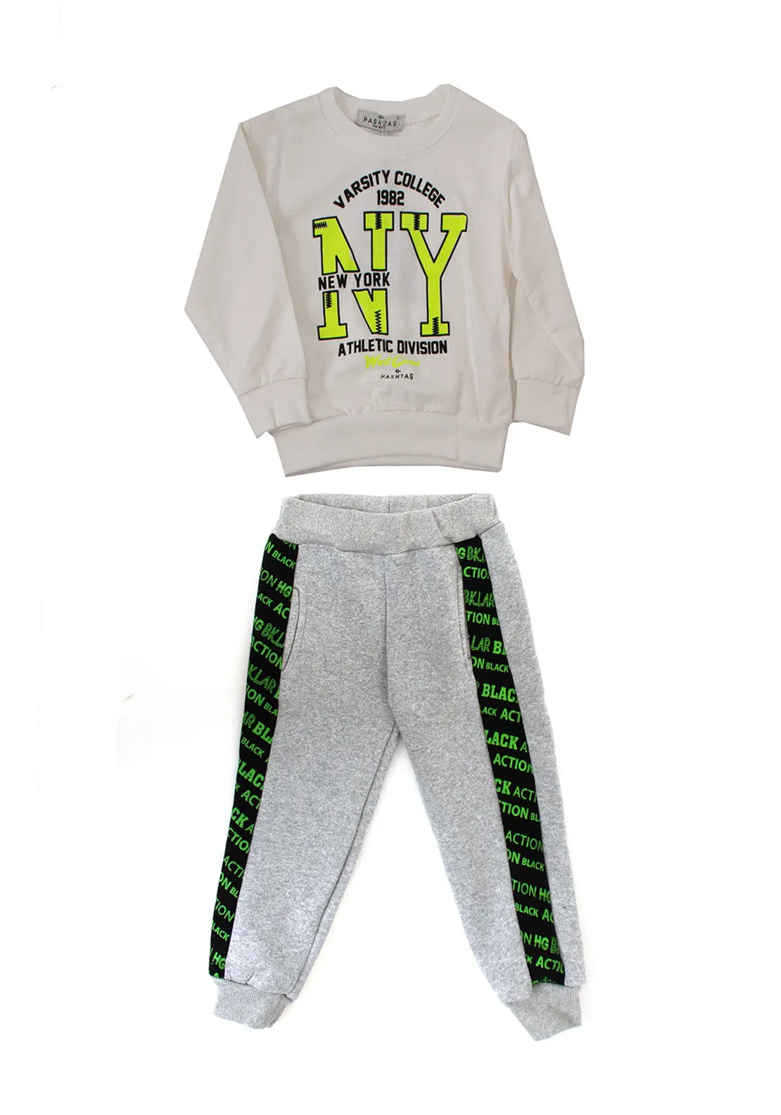 Hashtag Boys Teddy Jacket Tracksuit Set, Grey