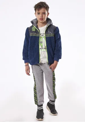 Hashtag Boys Teddy Jacket Tracksuit Set, Navy Multi