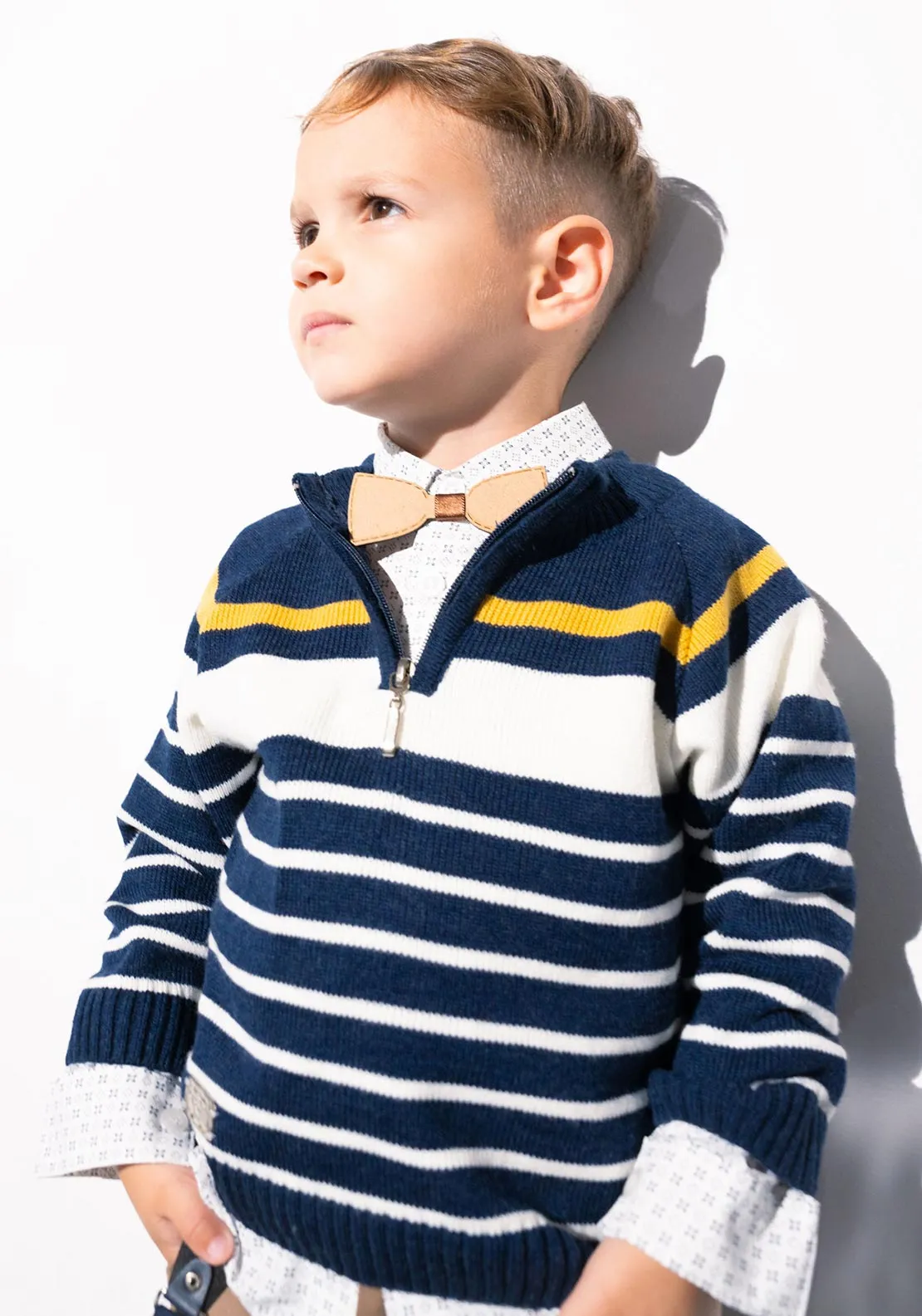 Hashtag Mini Boy Jumper Shirt and Chino Set, Beige