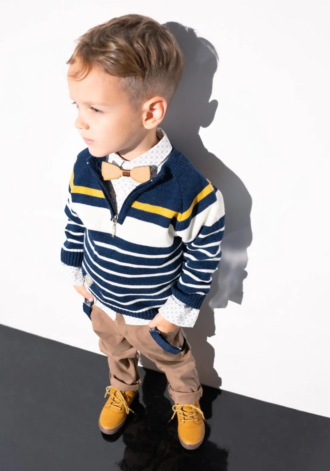 Hashtag Mini Boy Jumper Shirt and Chino Set, Beige