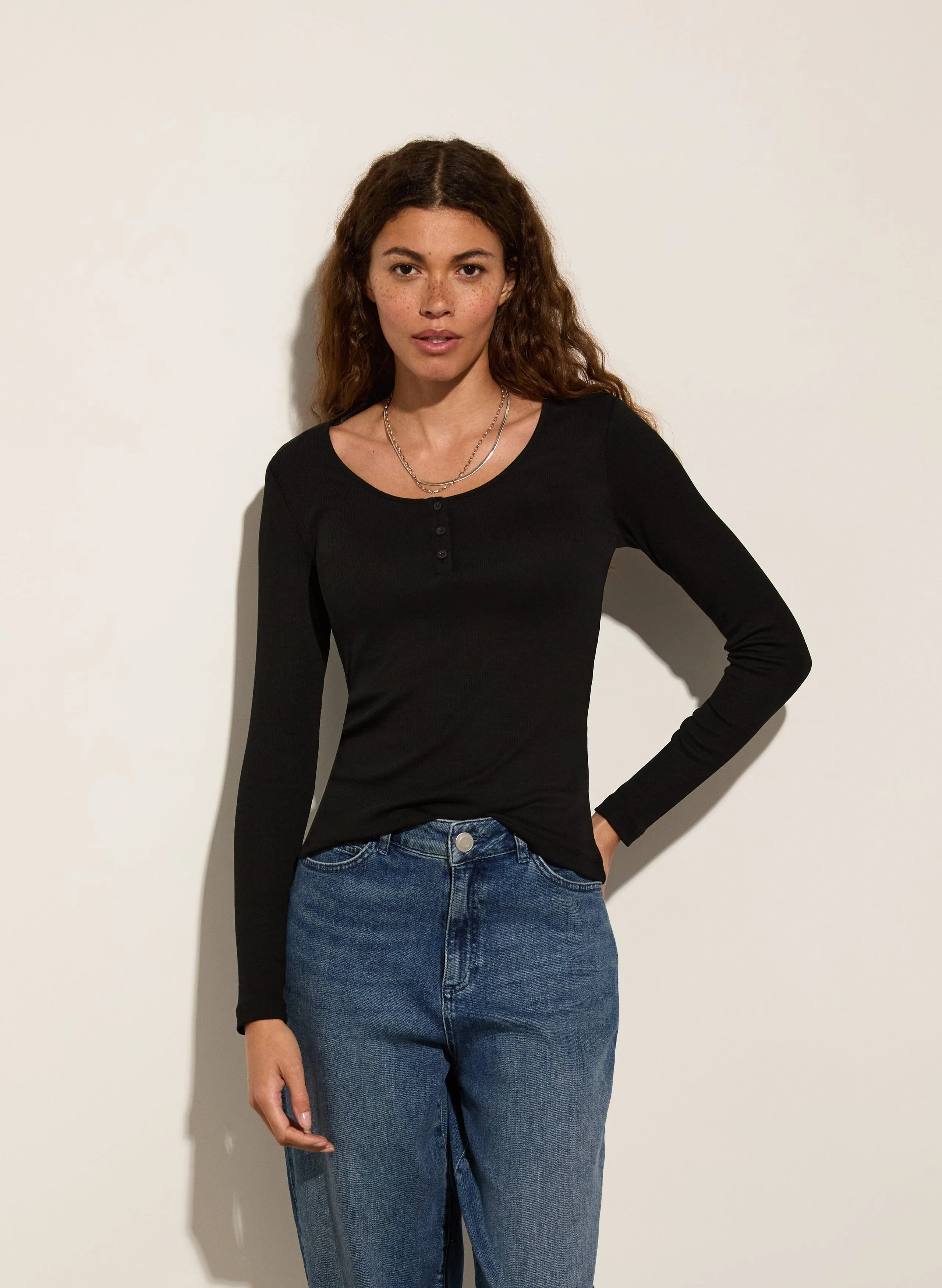 Jamie TENCEL™ Henley Top | Caviar Black