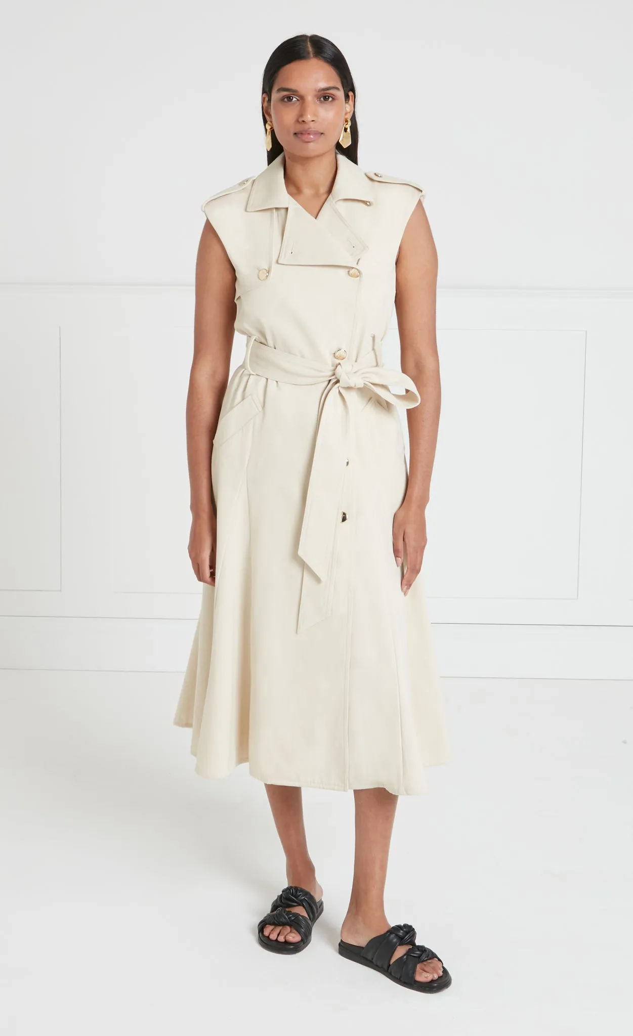 Javier Sleeveless Trench Coat - Sandy Cream