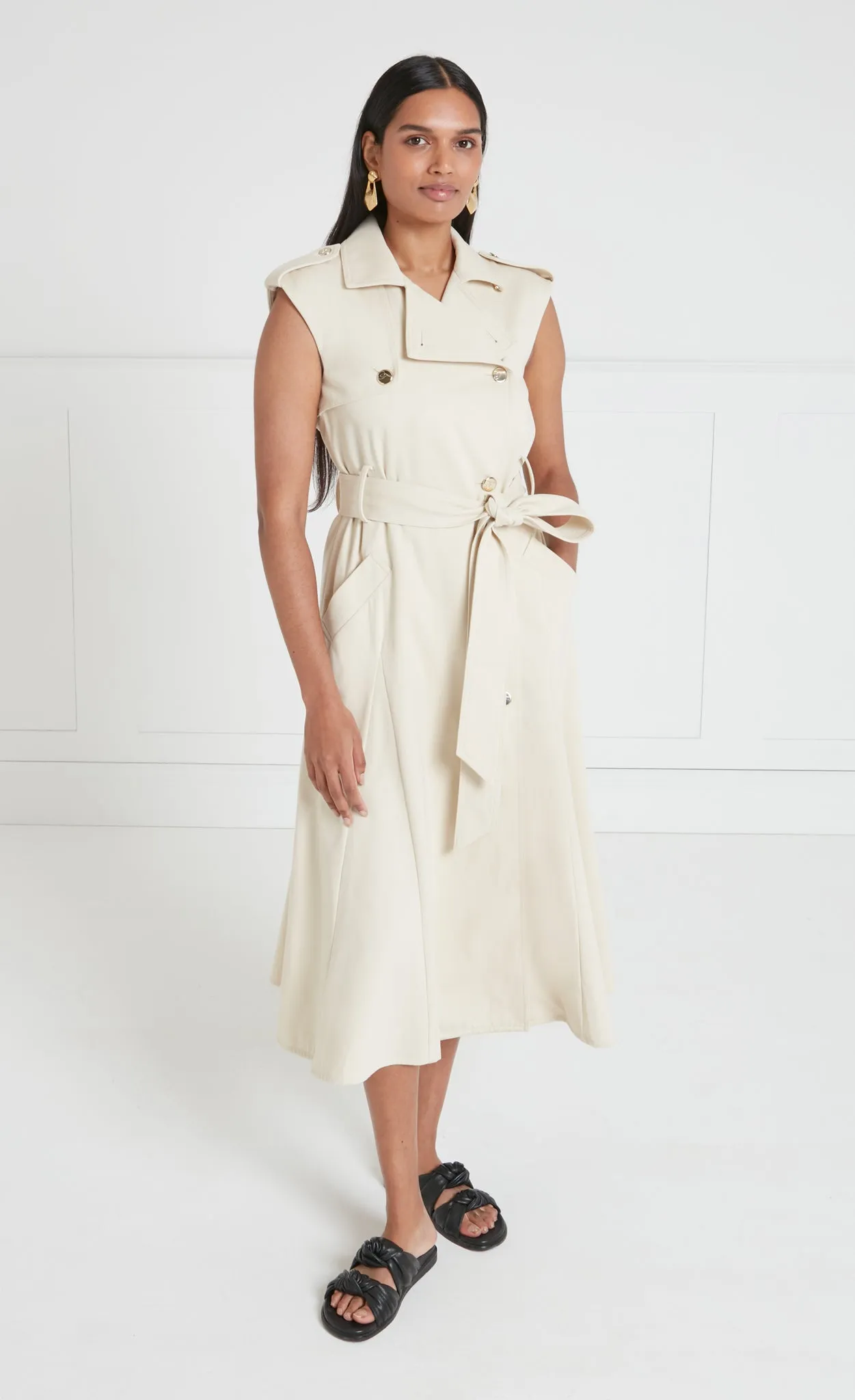 Javier Sleeveless Trench Coat - Sandy Cream