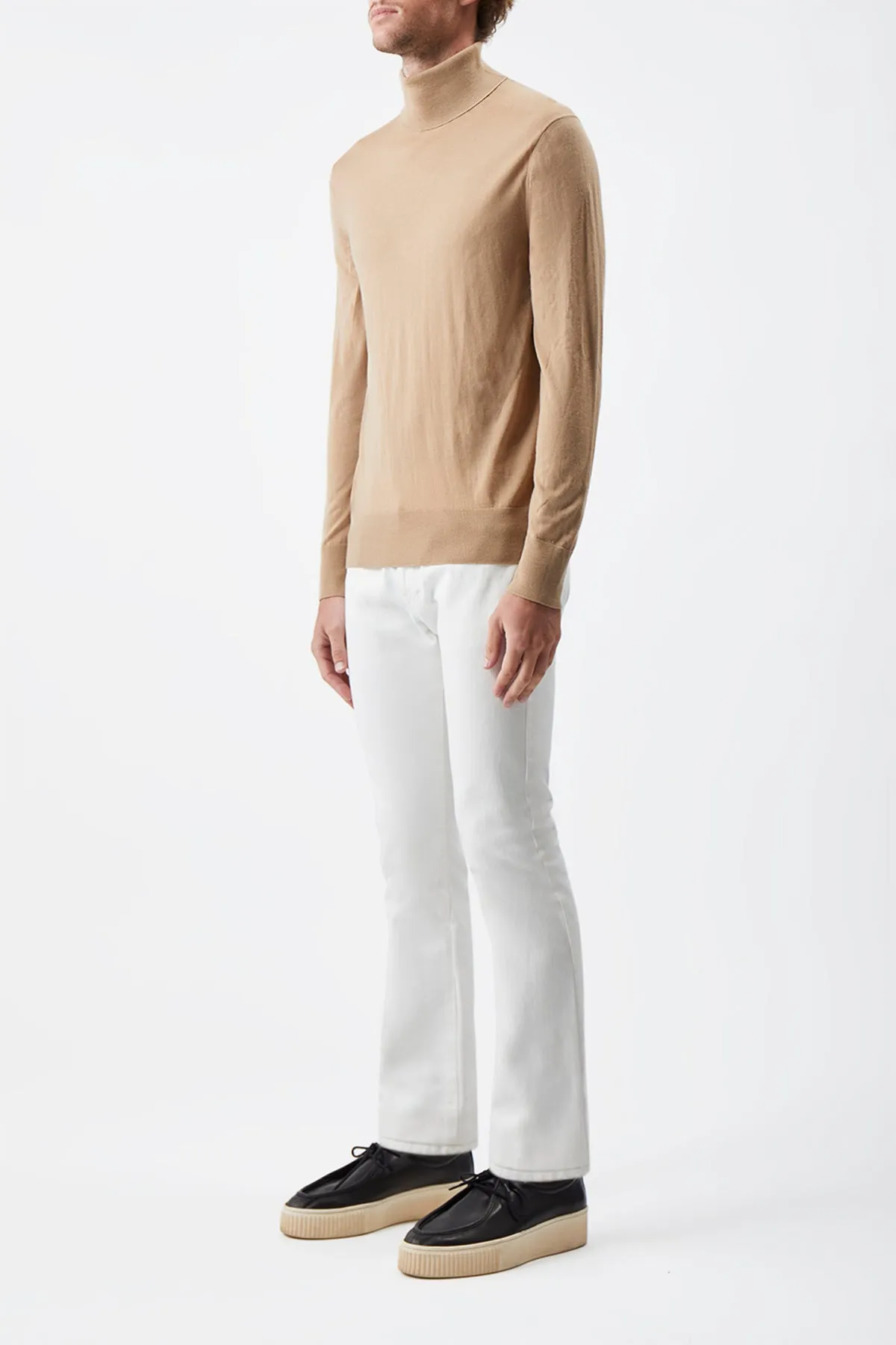 Jermaine Knit Turtleneck in Camel Merino Wool