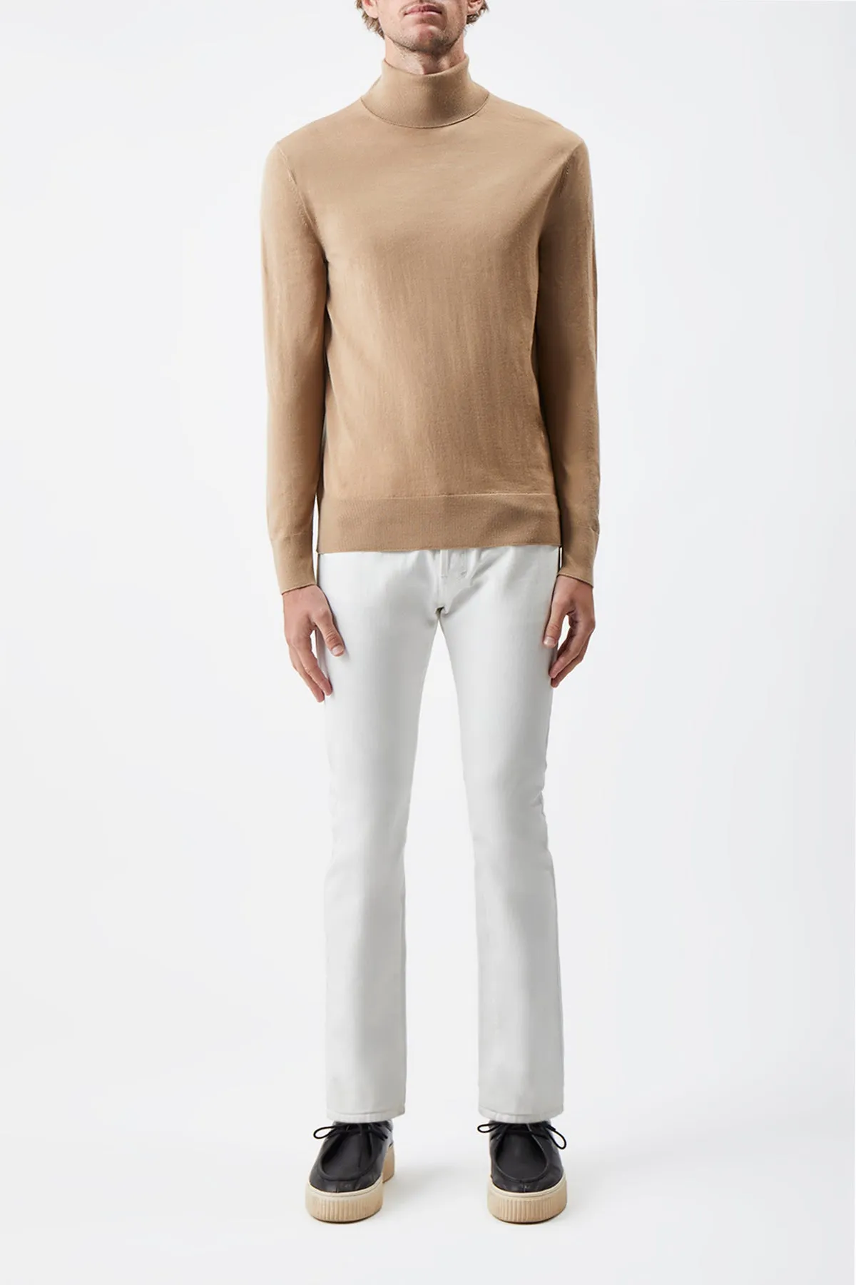 Jermaine Knit Turtleneck in Camel Merino Wool