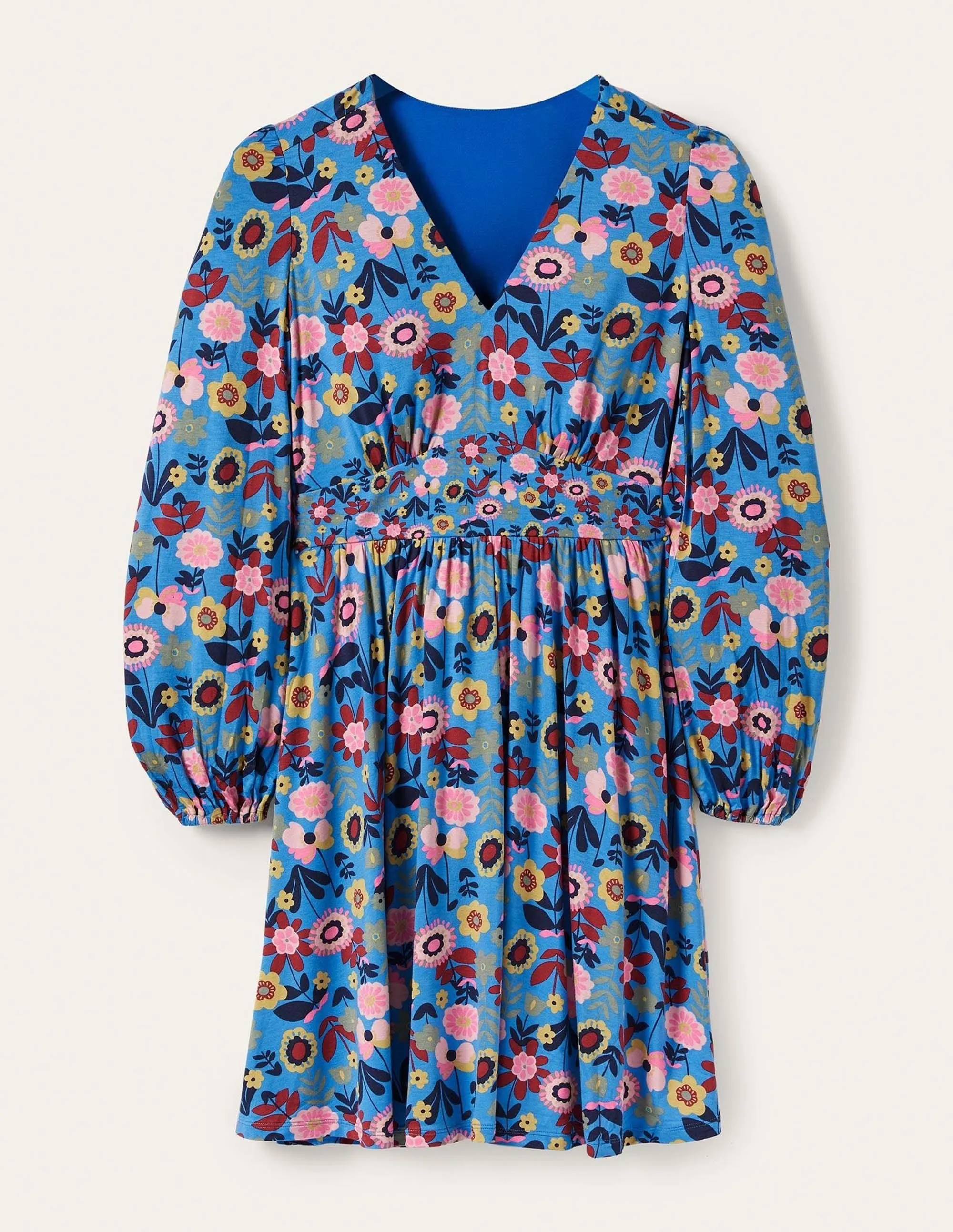 Jersey Mini Tea Dress-Moroccan Blue, Flora Bloom