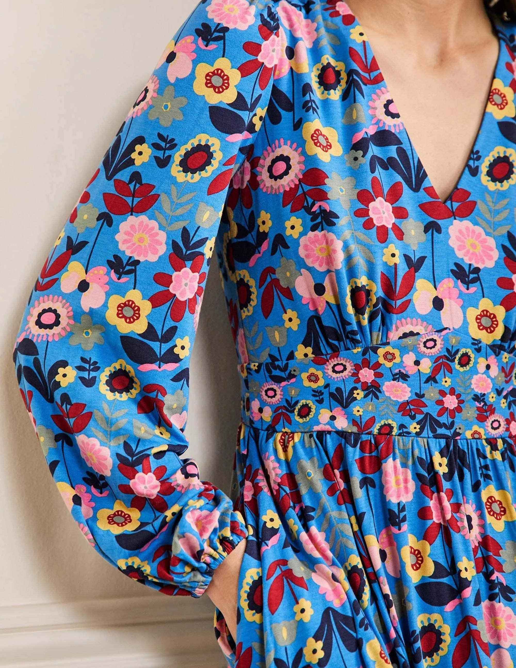 Jersey Mini Tea Dress-Moroccan Blue, Flora Bloom