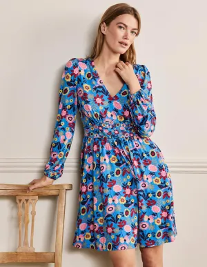 Jersey Mini Tea Dress-Moroccan Blue, Flora Bloom