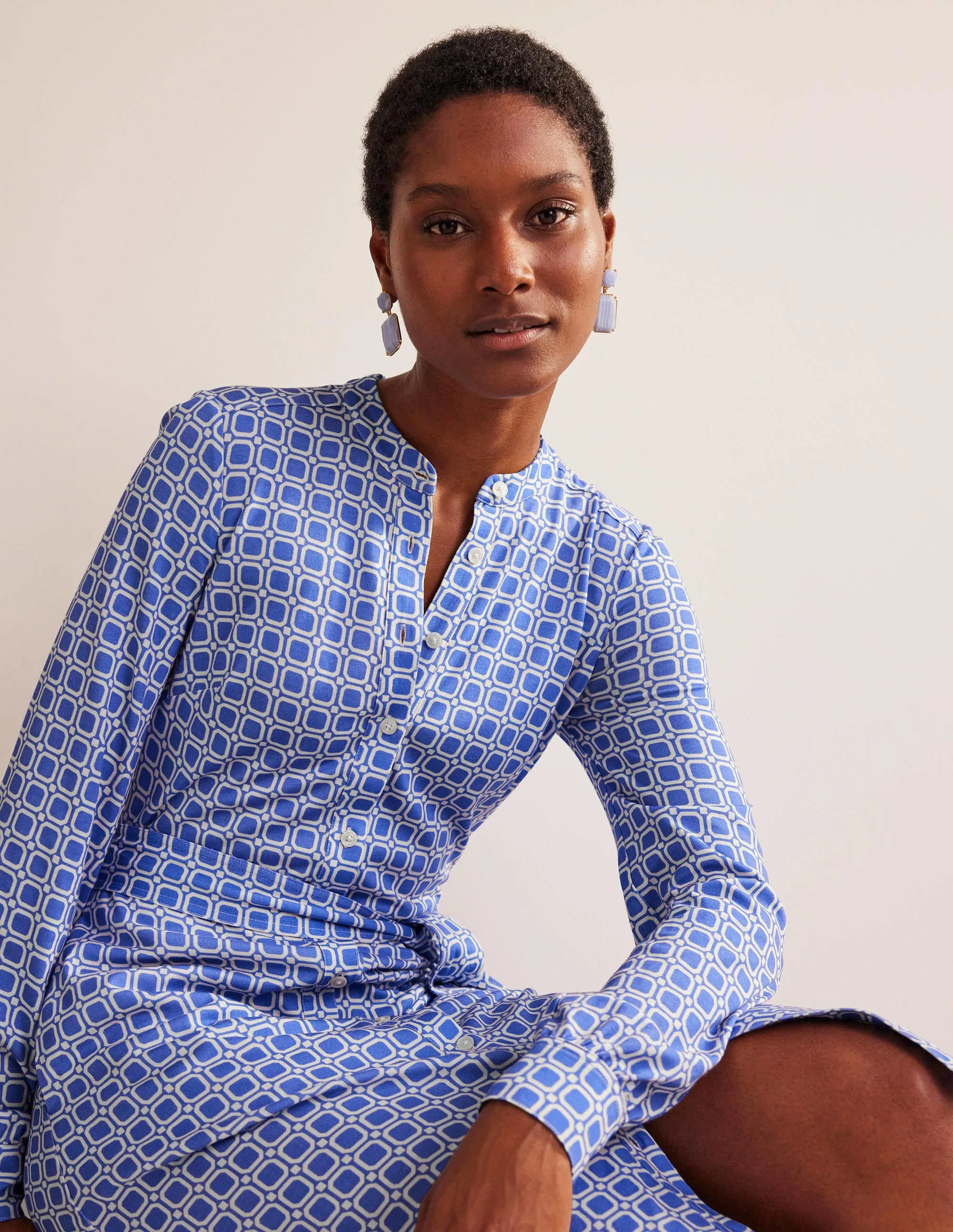 Julia Jersey Shirt Dress-Cyan, Block Cube