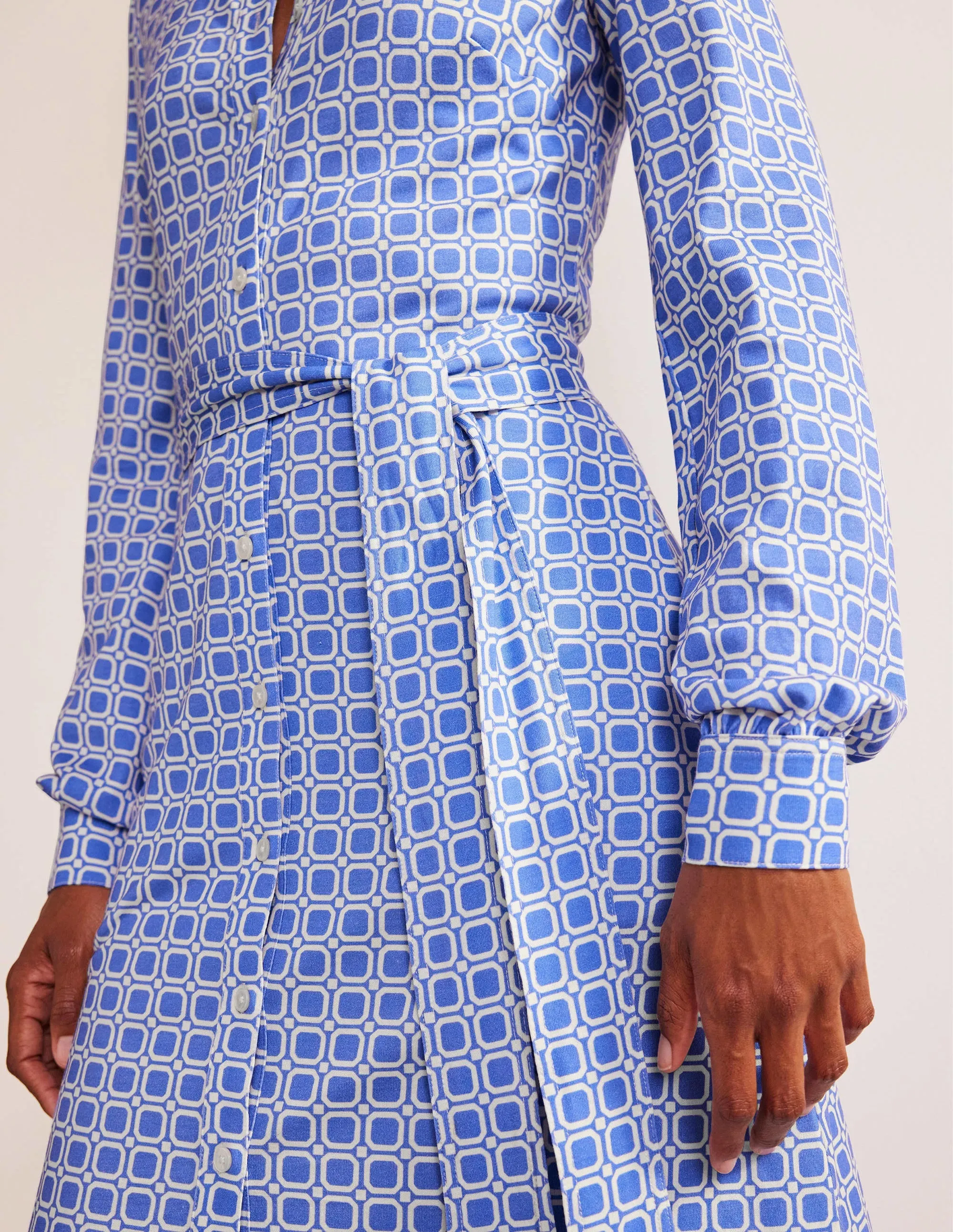 Julia Jersey Shirt Dress-Cyan, Block Cube