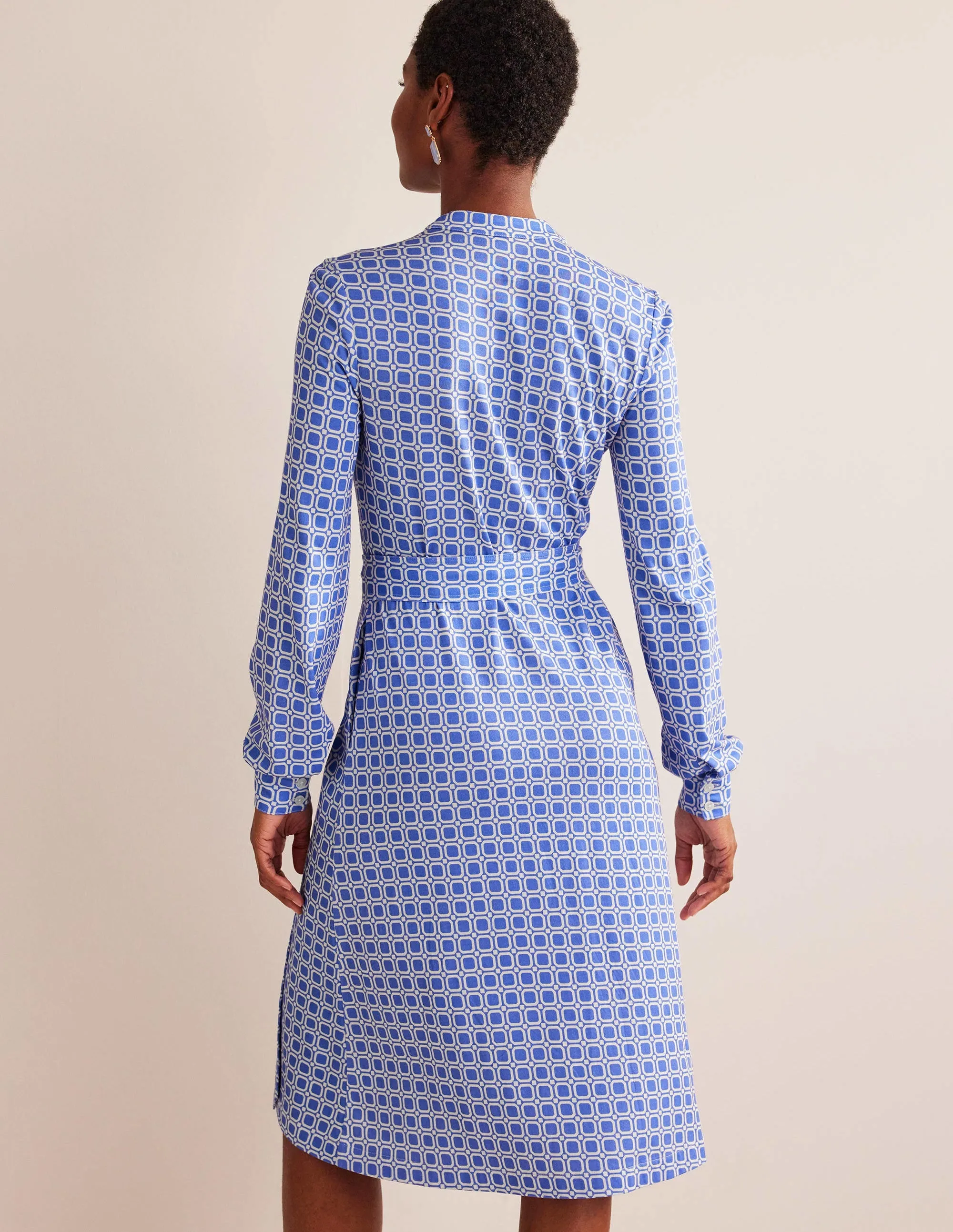 Julia Jersey Shirt Dress-Cyan, Block Cube