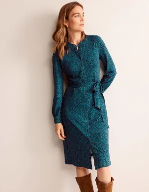 Julia Jersey Shirt Dress-Teal, Pome Sprig