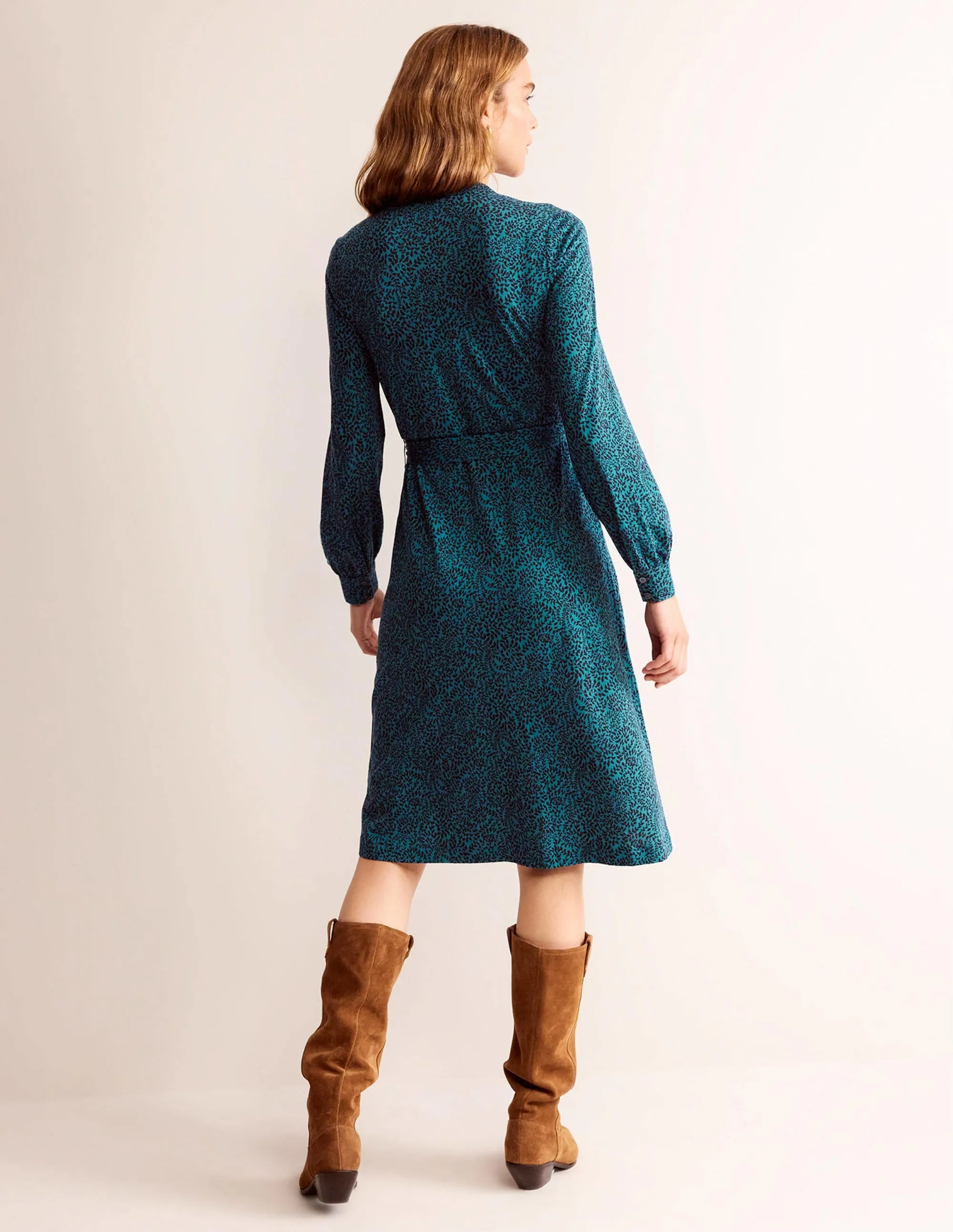 Julia Jersey Shirt Dress-Teal, Pome Sprig