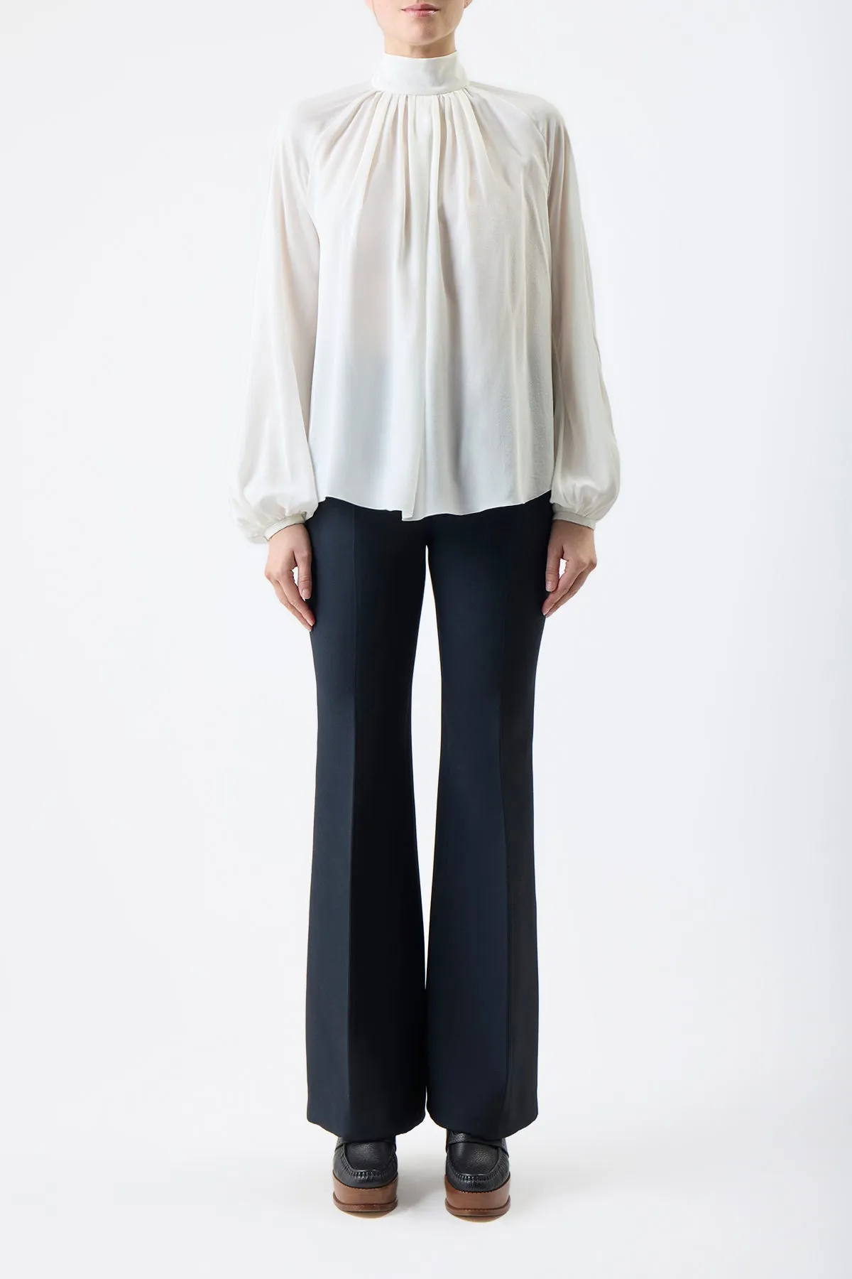 Kiian Pleated Top in Ivory Silk Georgette Twill