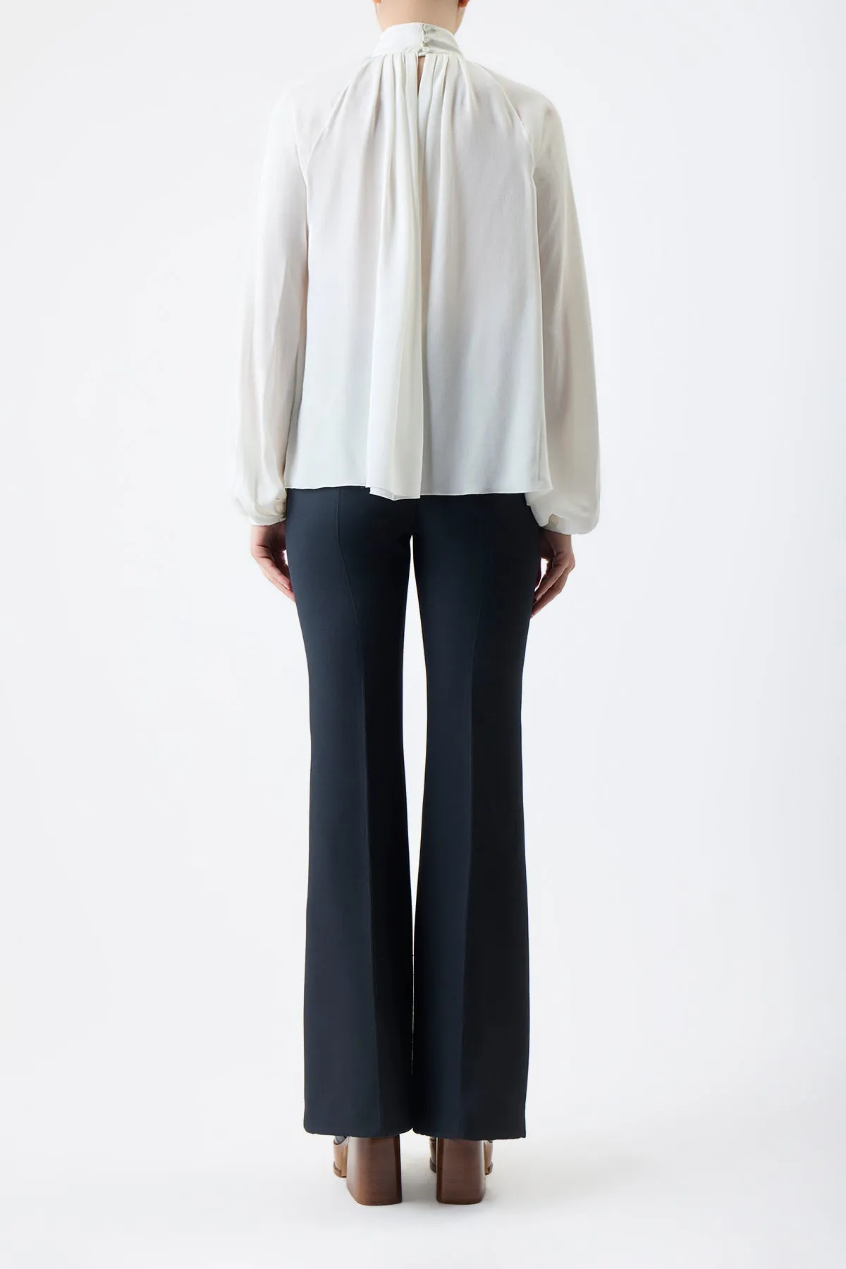 Kiian Pleated Top in Ivory Silk Georgette Twill