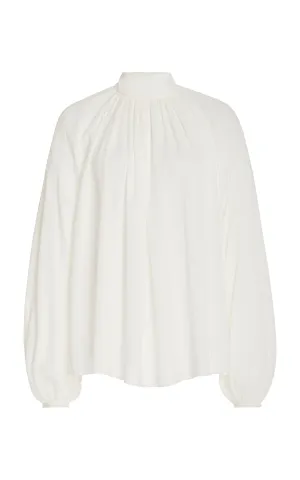 Kiian Pleated Top in Ivory Silk Georgette Twill