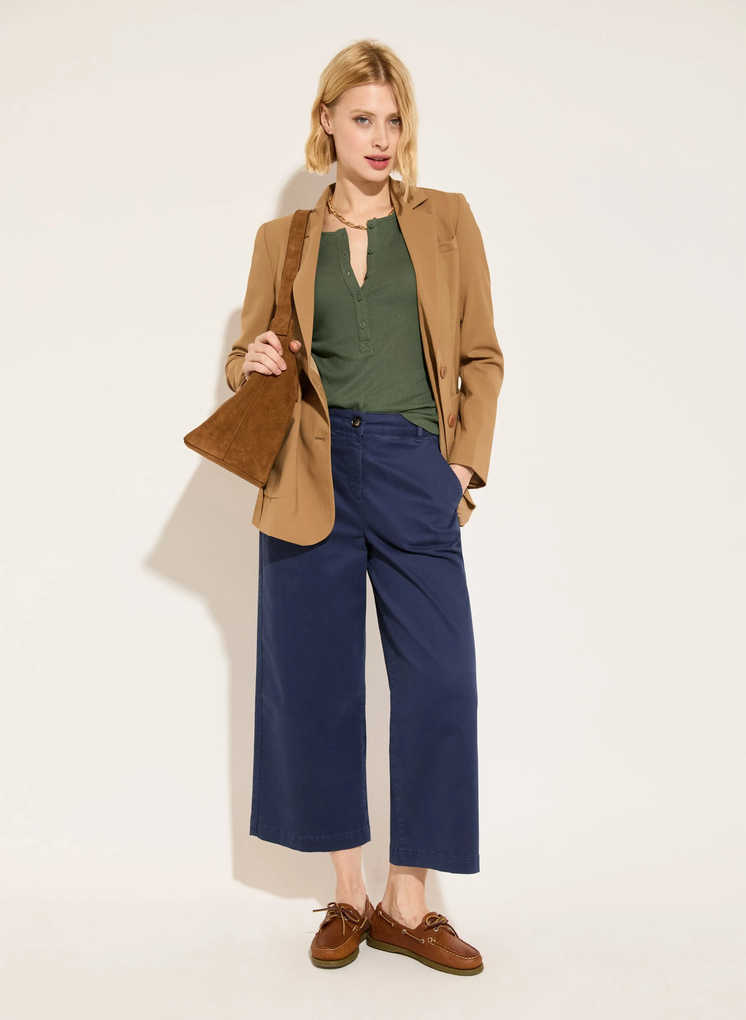 Kikki TENCEL™ Lyocell Cap Sleeve Henley Top | Light Khaki