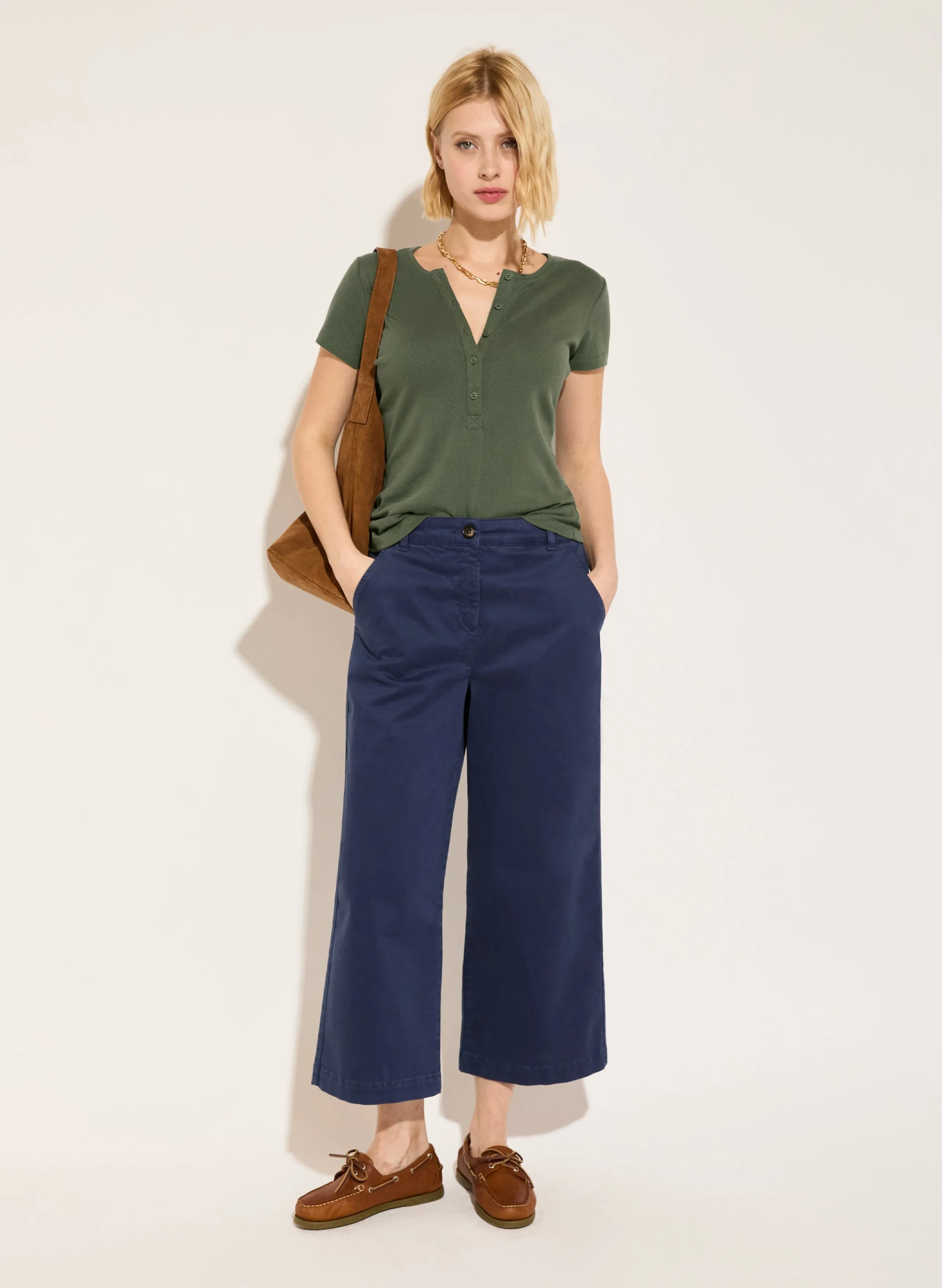 Kikki TENCEL™ Lyocell Cap Sleeve Henley Top | Light Khaki