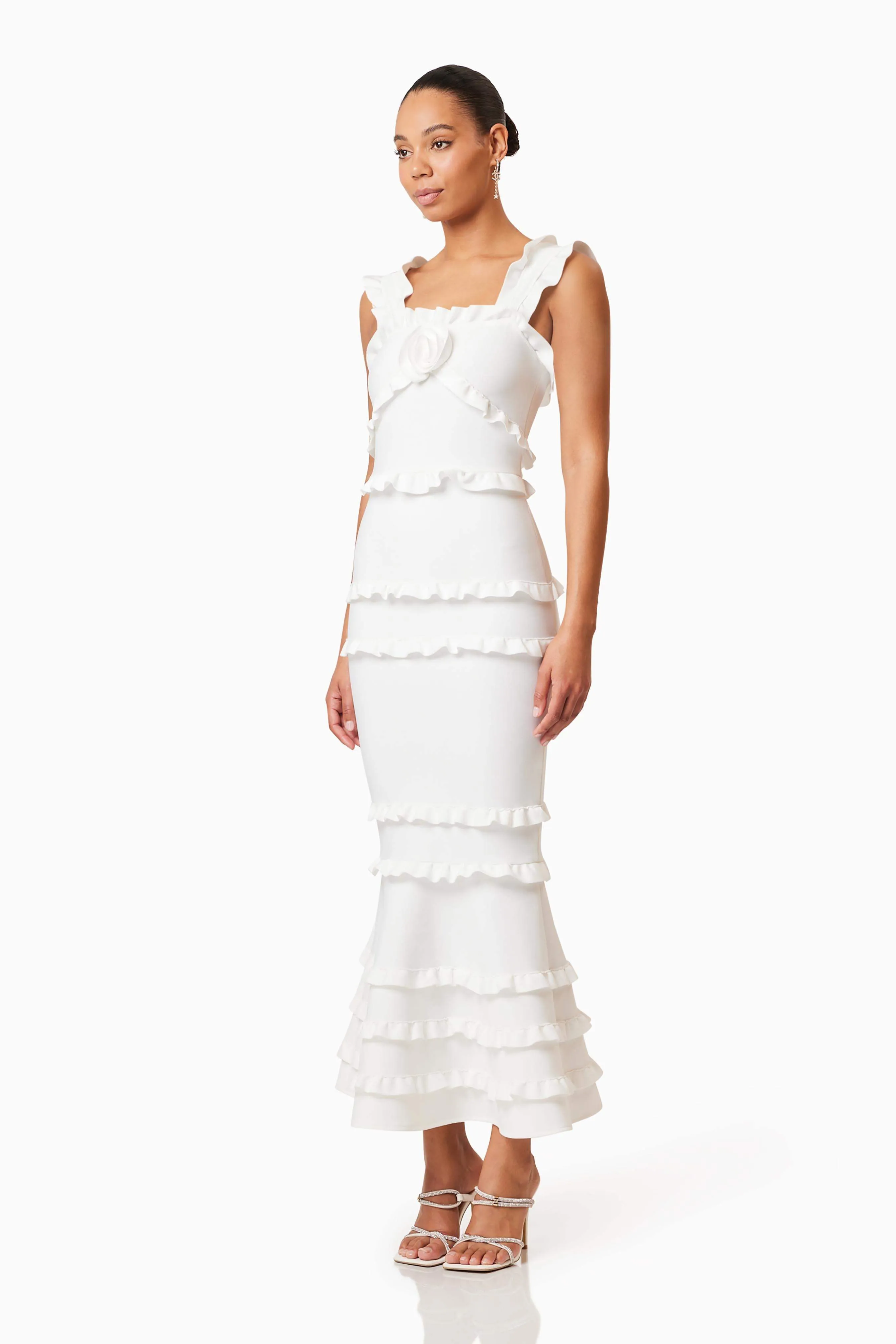 Kimberly Frill Maxi Dress in White