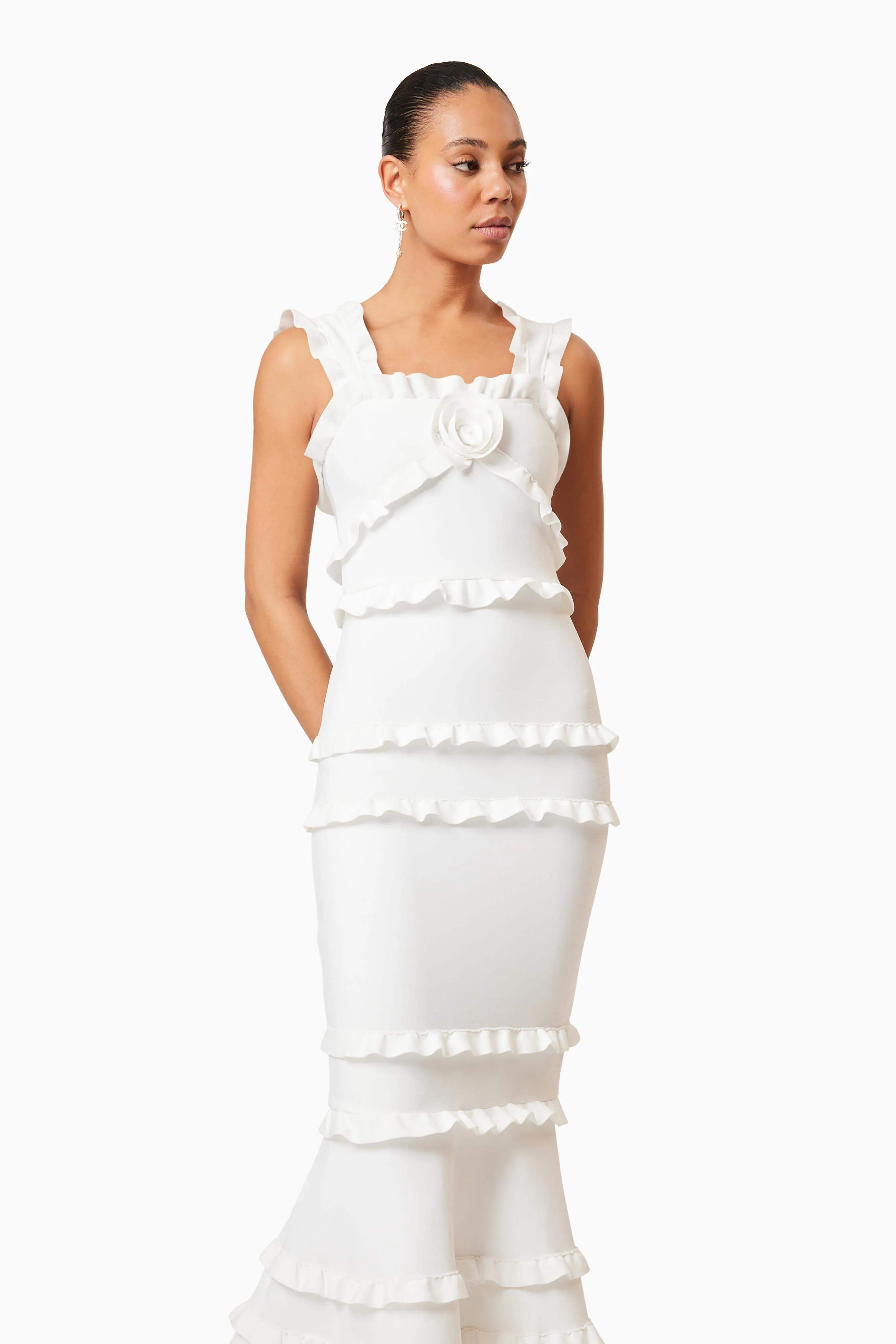 Kimberly Frill Maxi Dress in White