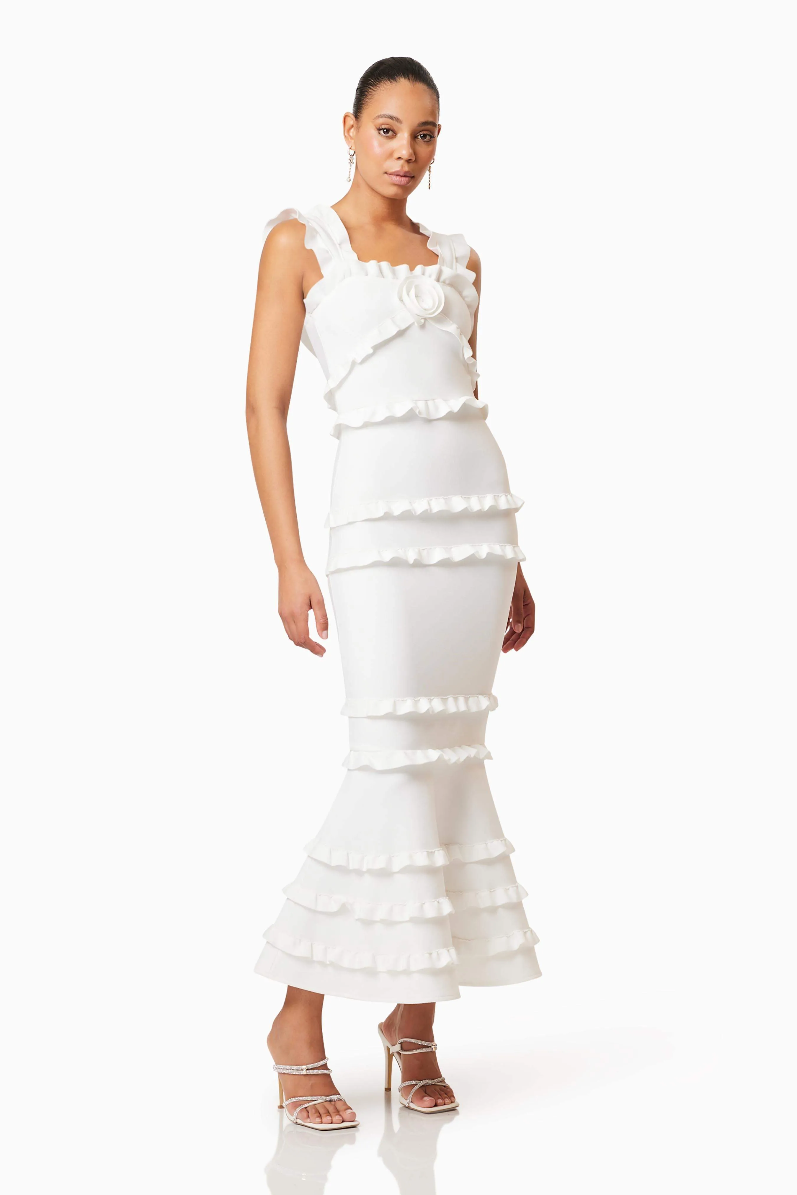Kimberly Frill Maxi Dress in White