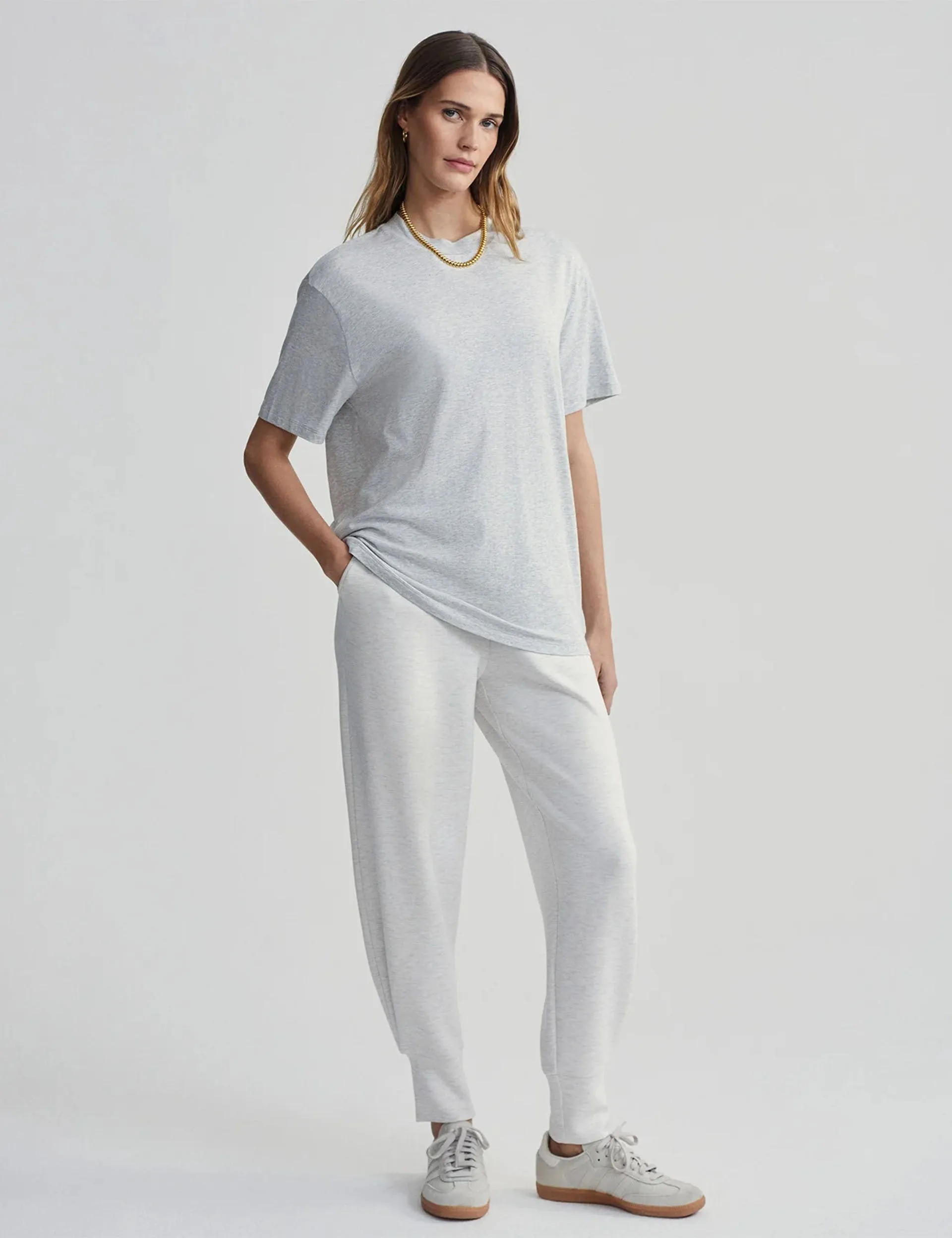 Leighton Boyfriend Tee - Light Grey Marl