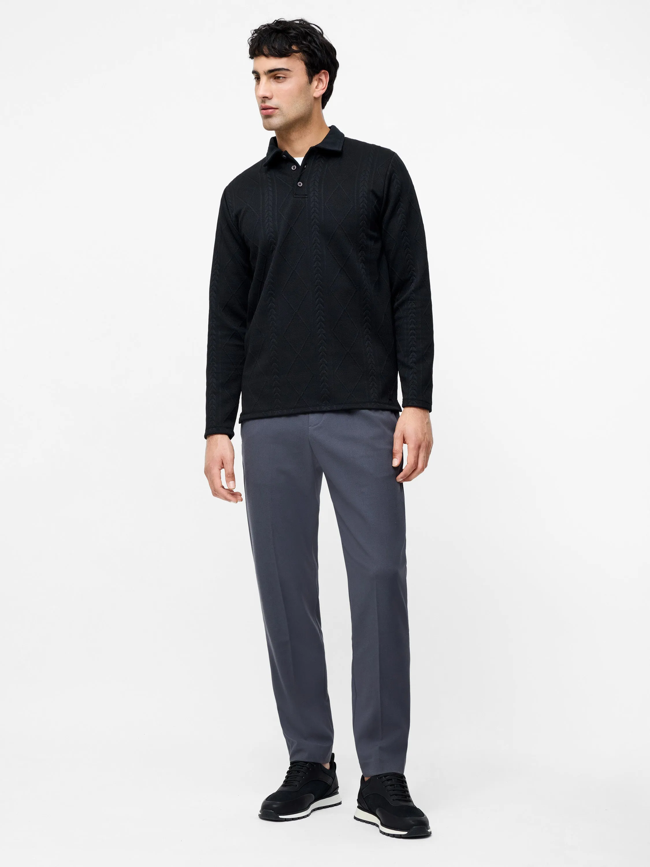 Long Sleeve Jacquard Polo Shirt    