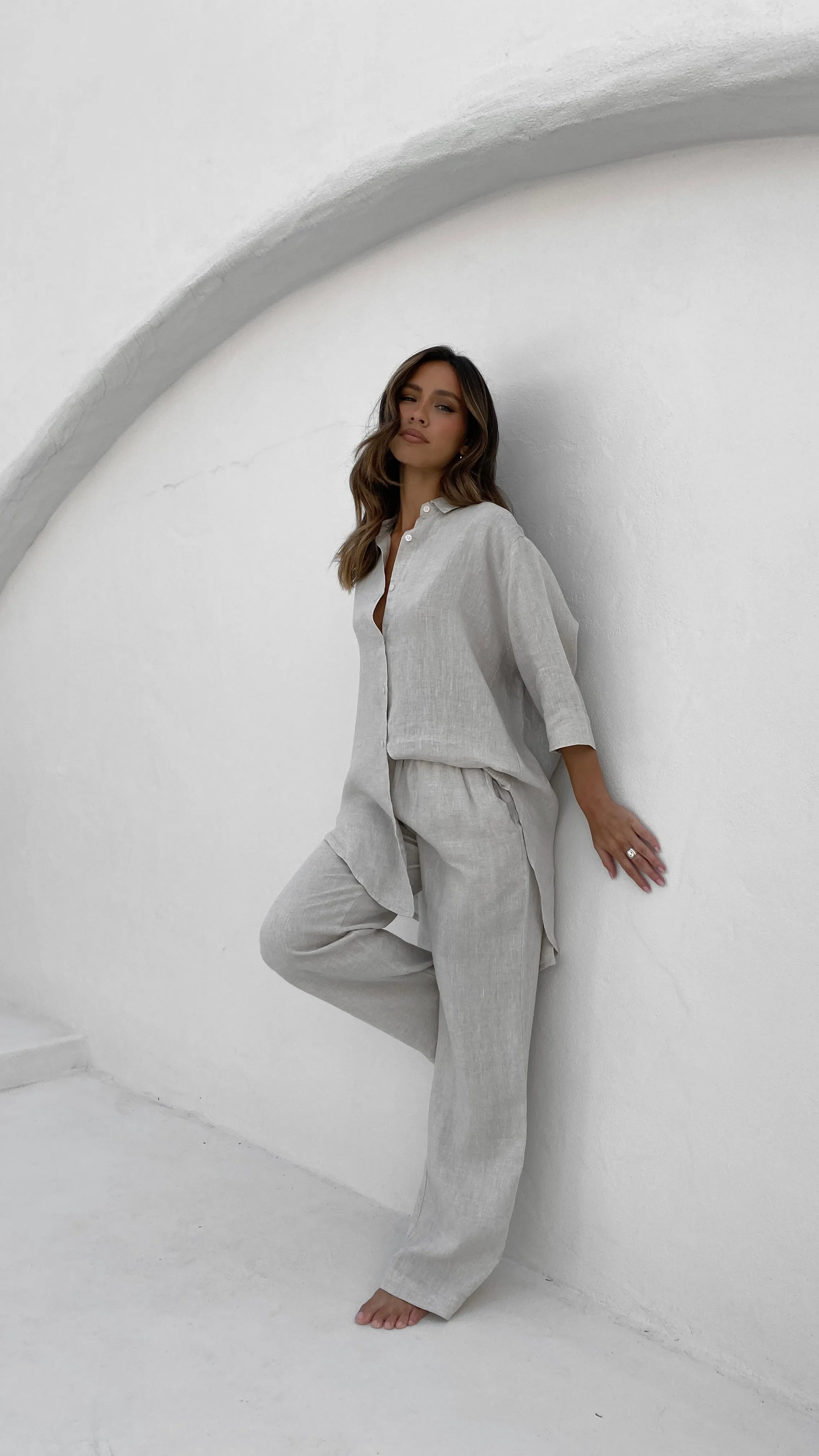 Lounge Linen Longline Shirt - Natural