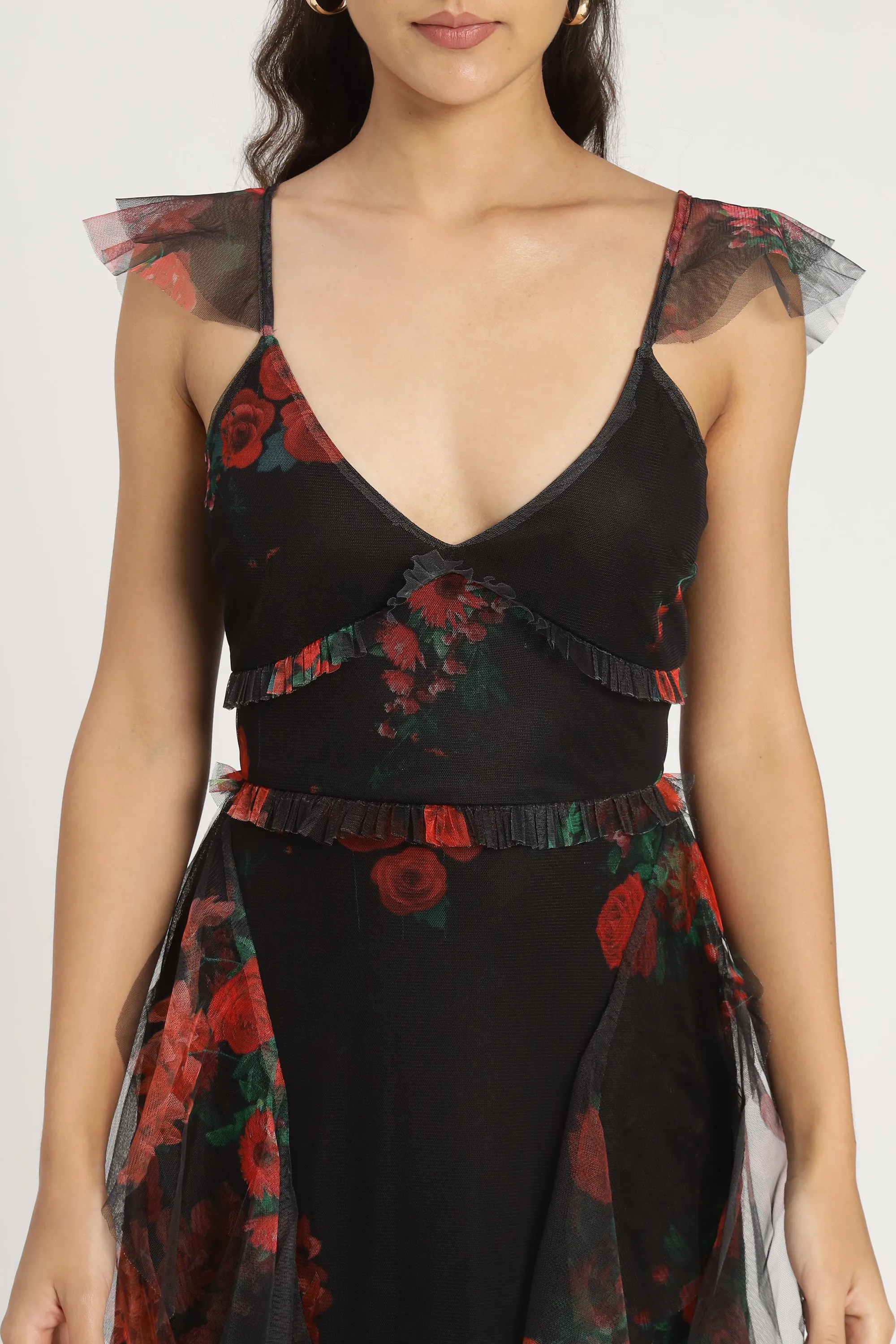 Malin Maxi Dress in Black and Red Floral