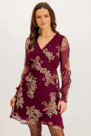 Marya Wine Floral Print Short Wrap Dress