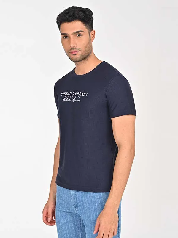 Men Textured Embroidered Graphic Crew Neck T-Shirt