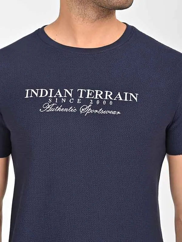 Men Textured Embroidered Graphic Crew Neck T-Shirt